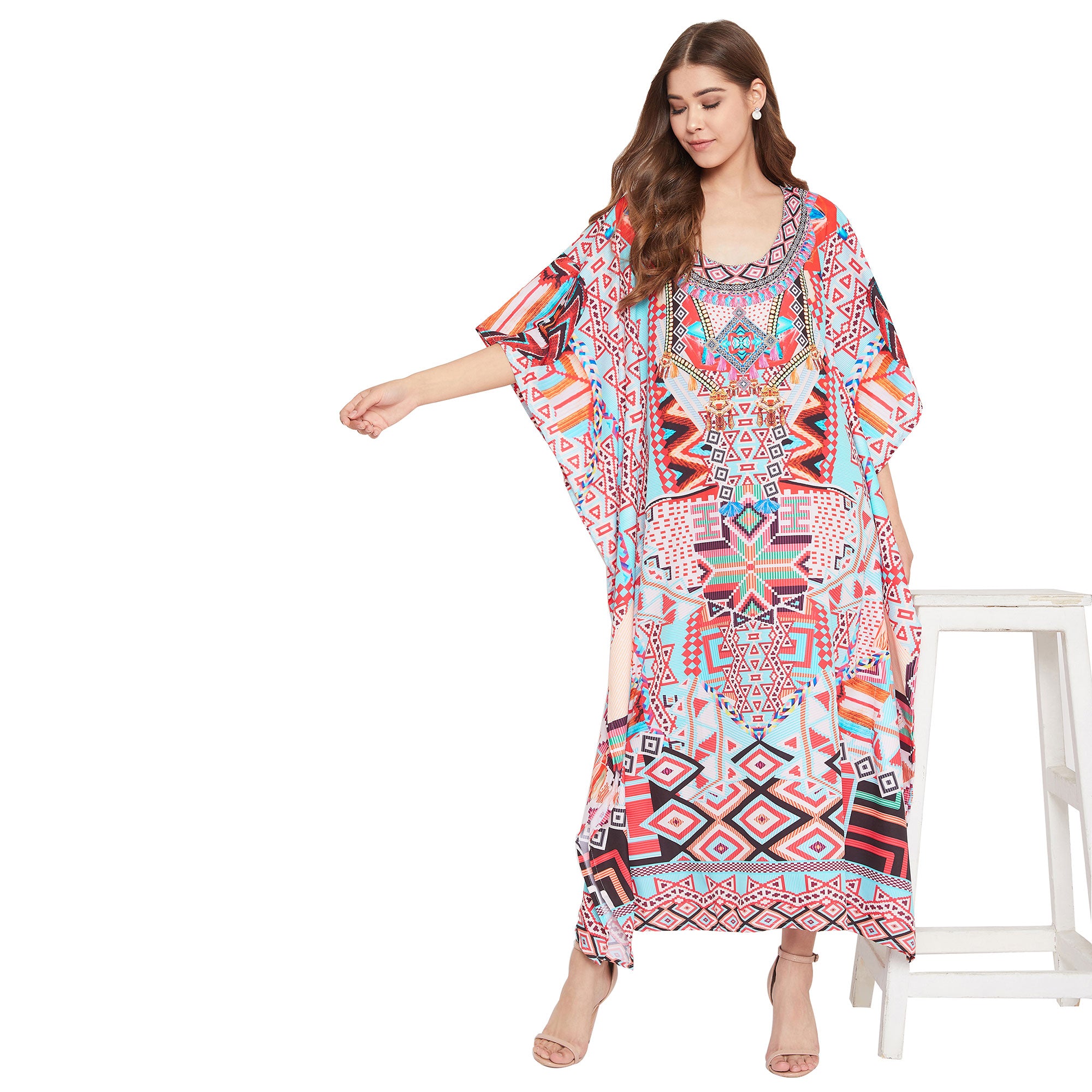 Boho Multicolor Sundress Kimono Summer Kaftan For Plus Size Women