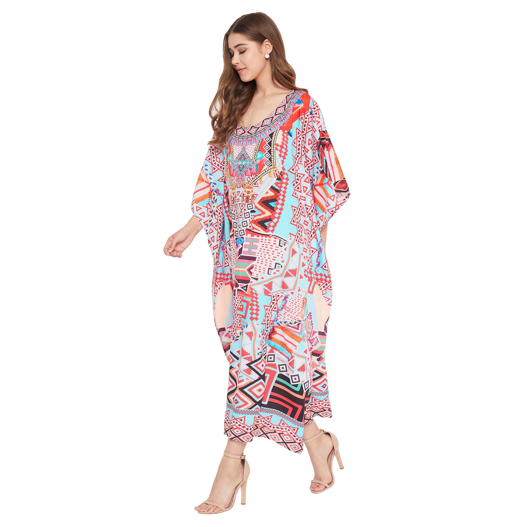 Boho Multicolor Sundress Kimono Summer Kaftan For Plus Size Women