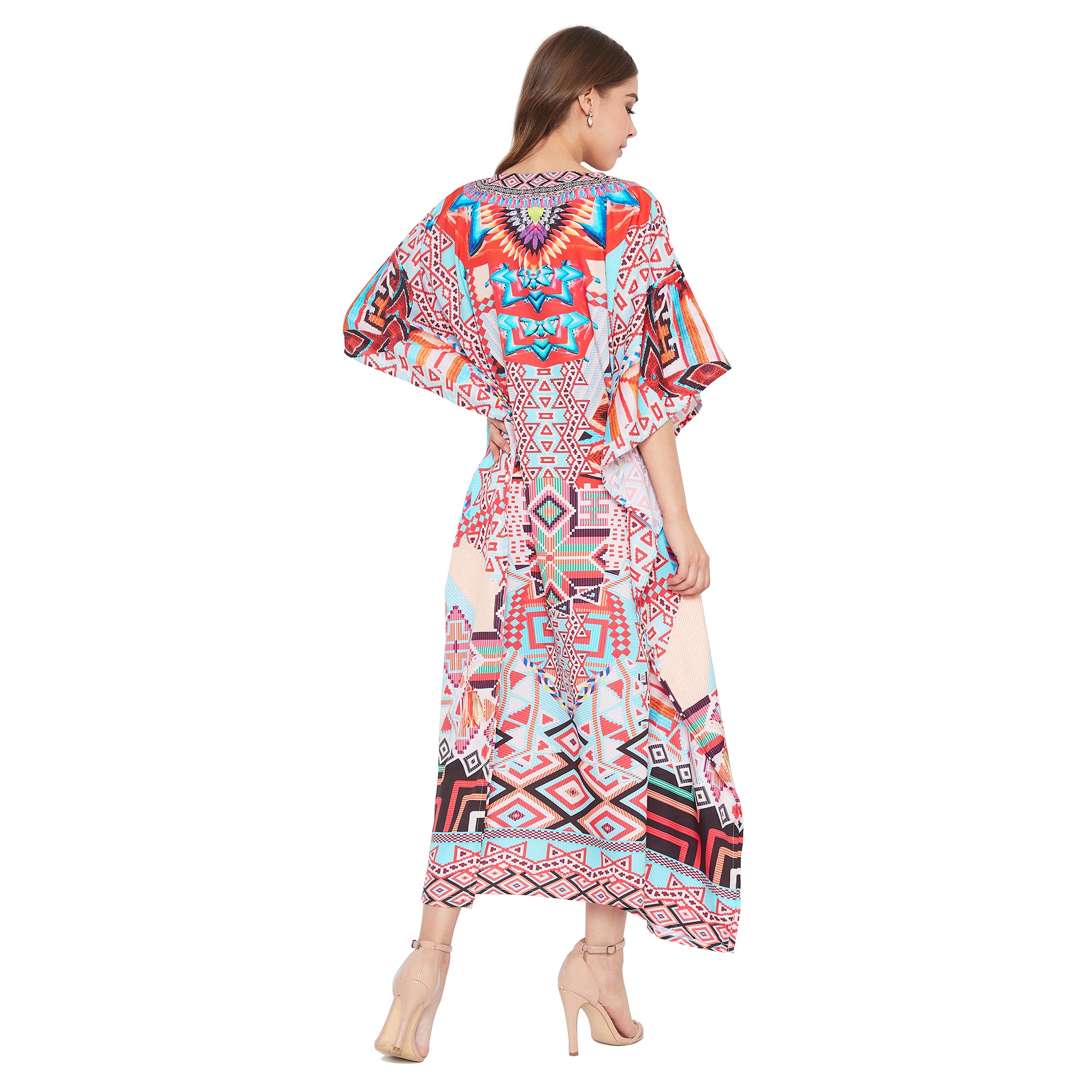 Boho Multicolor Sundress Kimono Summer Kaftan For Plus Size Women