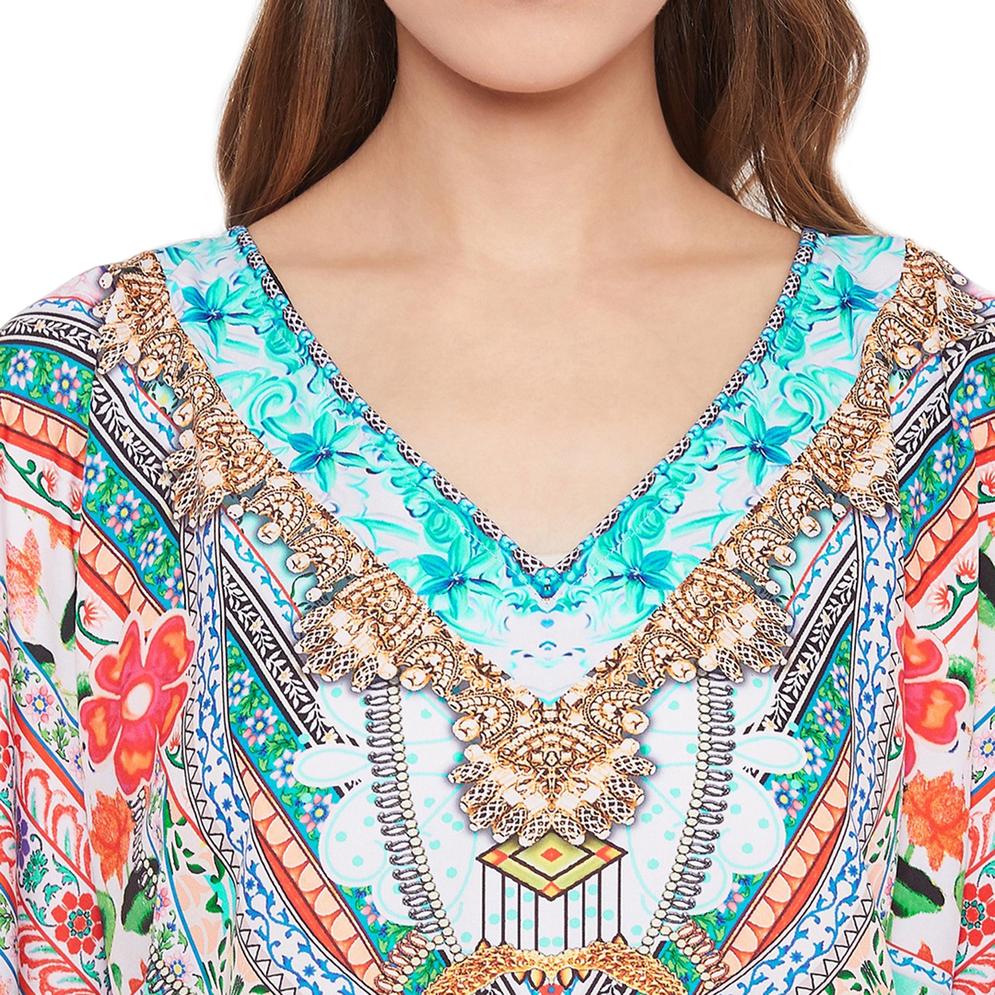 Sky Blue Boho Sundress Kimono Polyester Kaftan For Plus Size Women