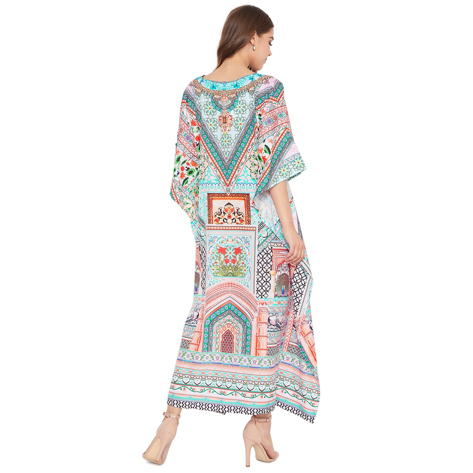 Sky Blue Boho Sundress Kimono Polyester Kaftan For Plus Size Women