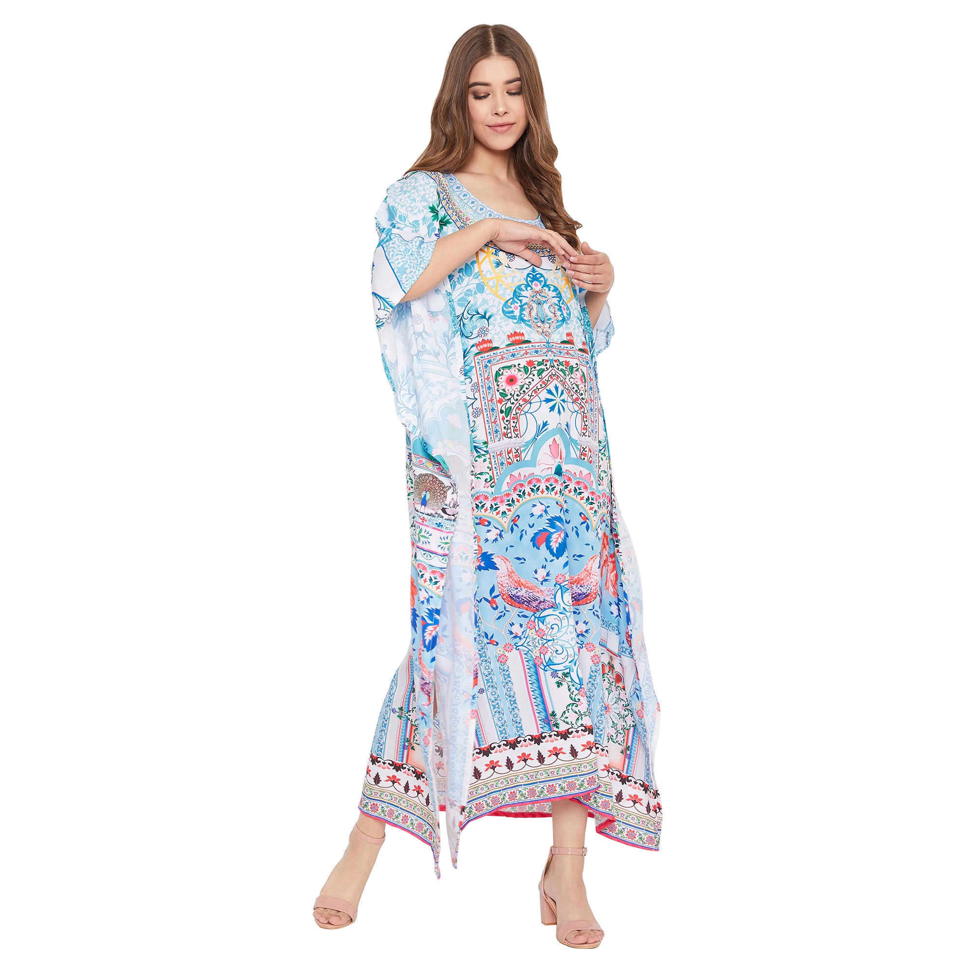 Sky Blue Digital Print Long Maxi Kaftan For Plus Size Women