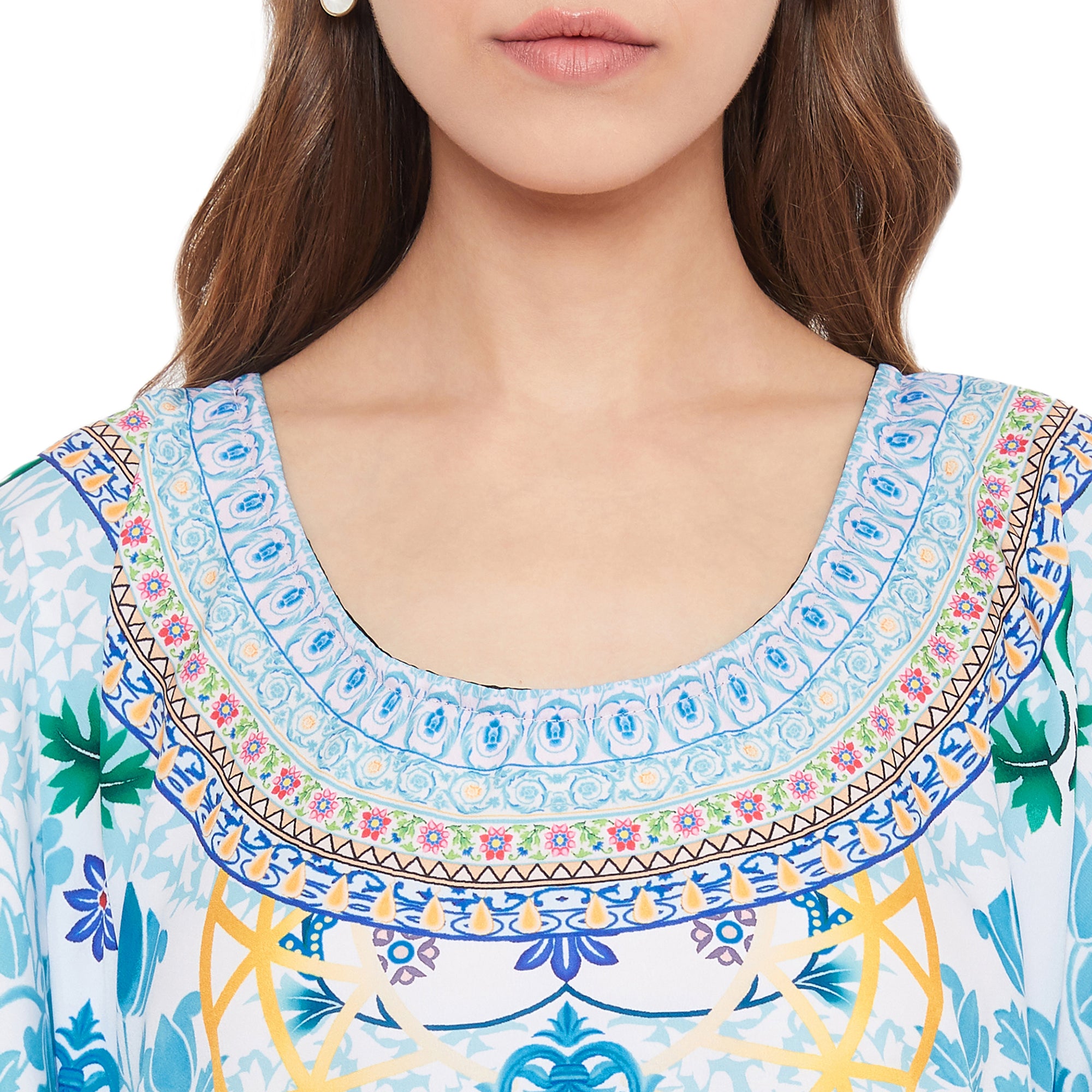 Sky Blue Digital Print Long Maxi Kaftan For Plus Size Women