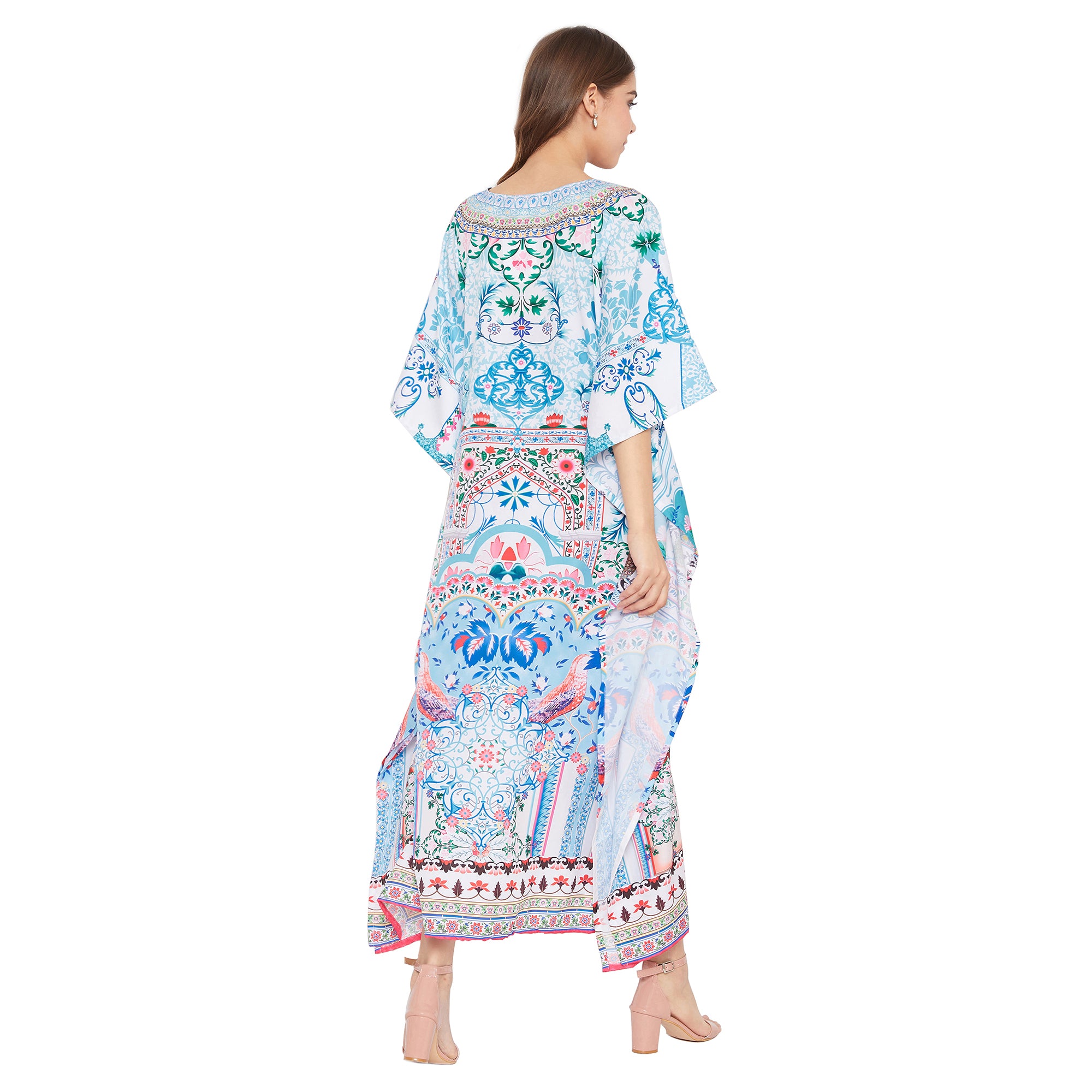 Sky Blue Digital Print Long Maxi Kaftan For Plus Size Women