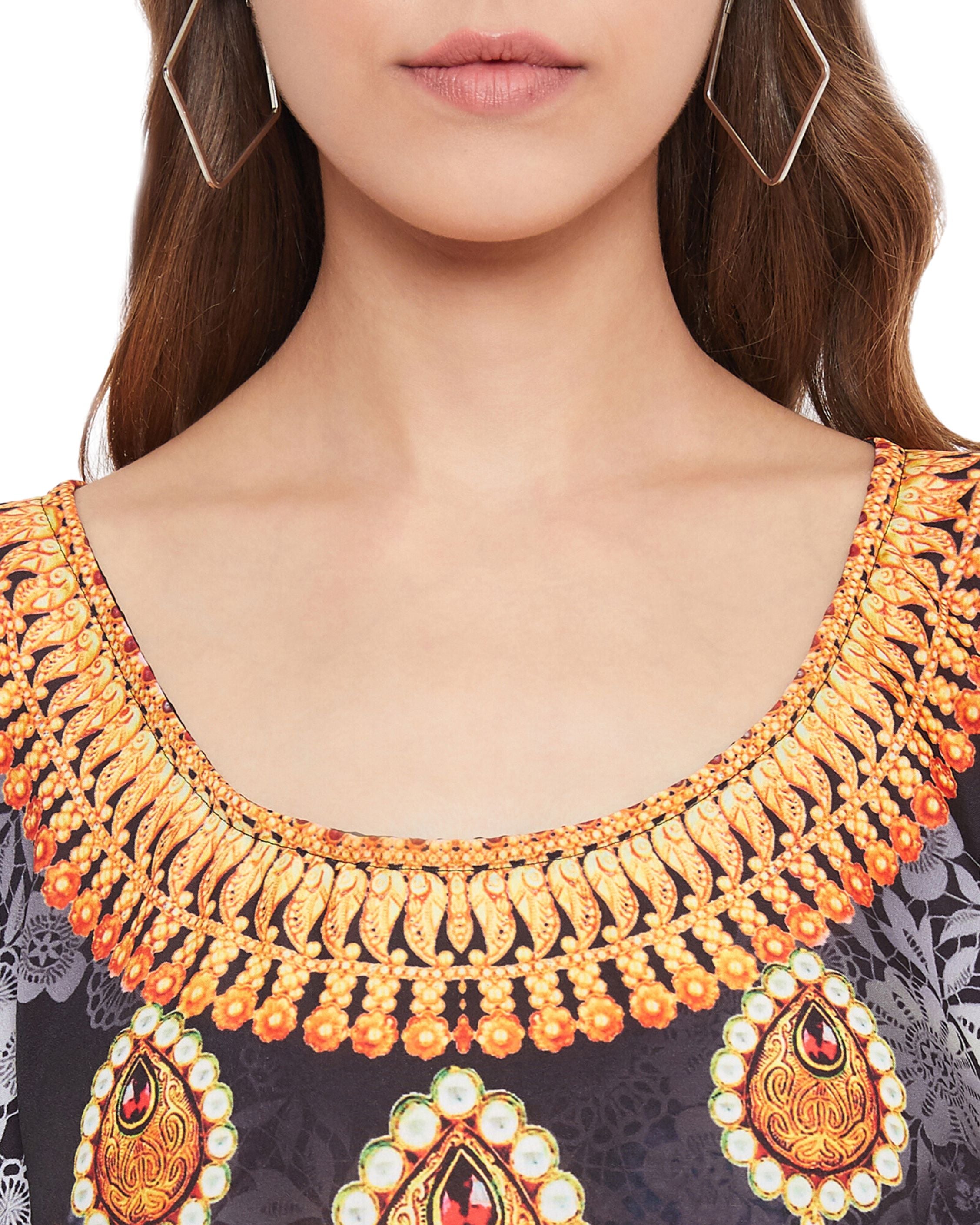 Floral Printed Black Polyester Digital Kaftan For Plus Size Women