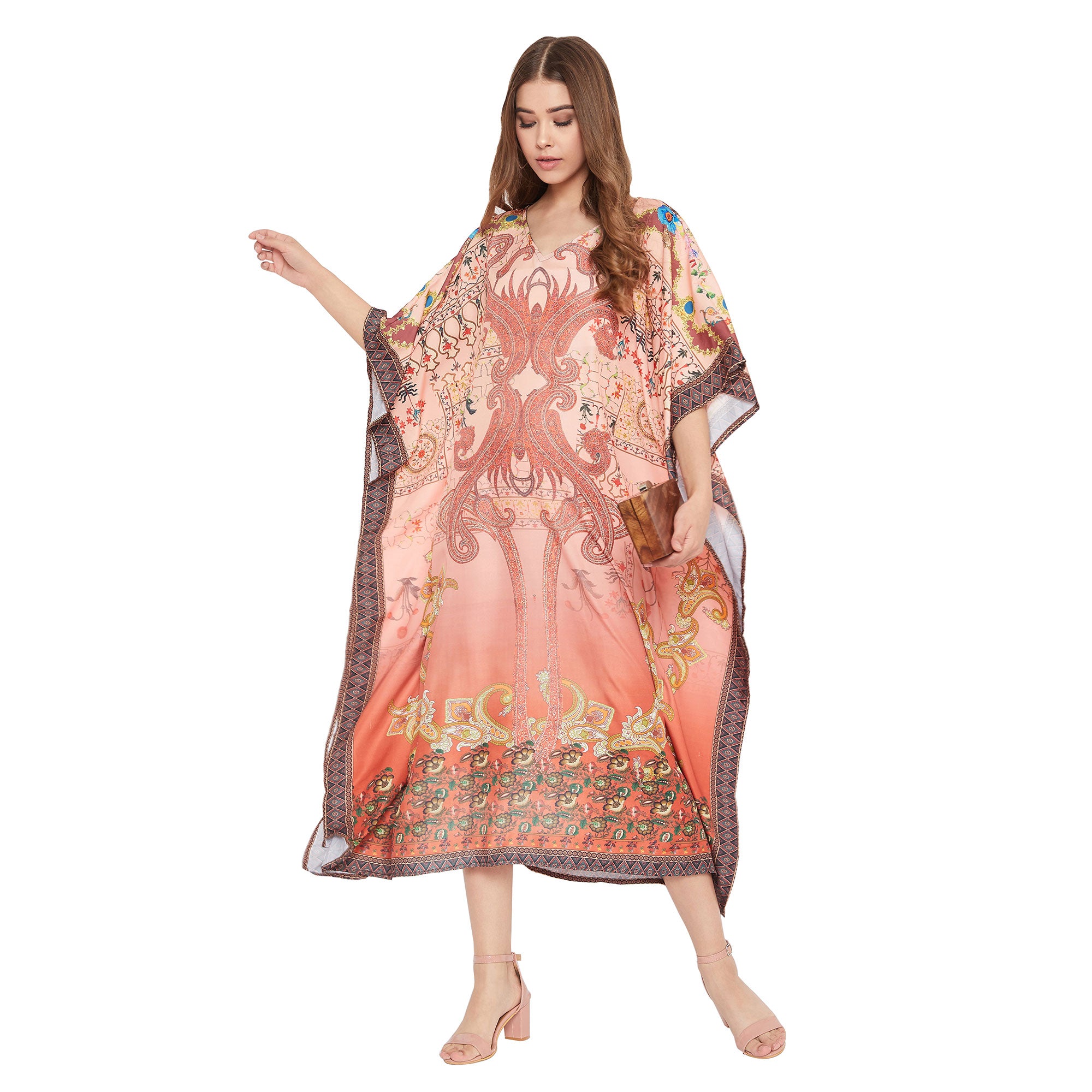 Orange Plus Size Kimono Resort Wear Polyester Caftan For Women