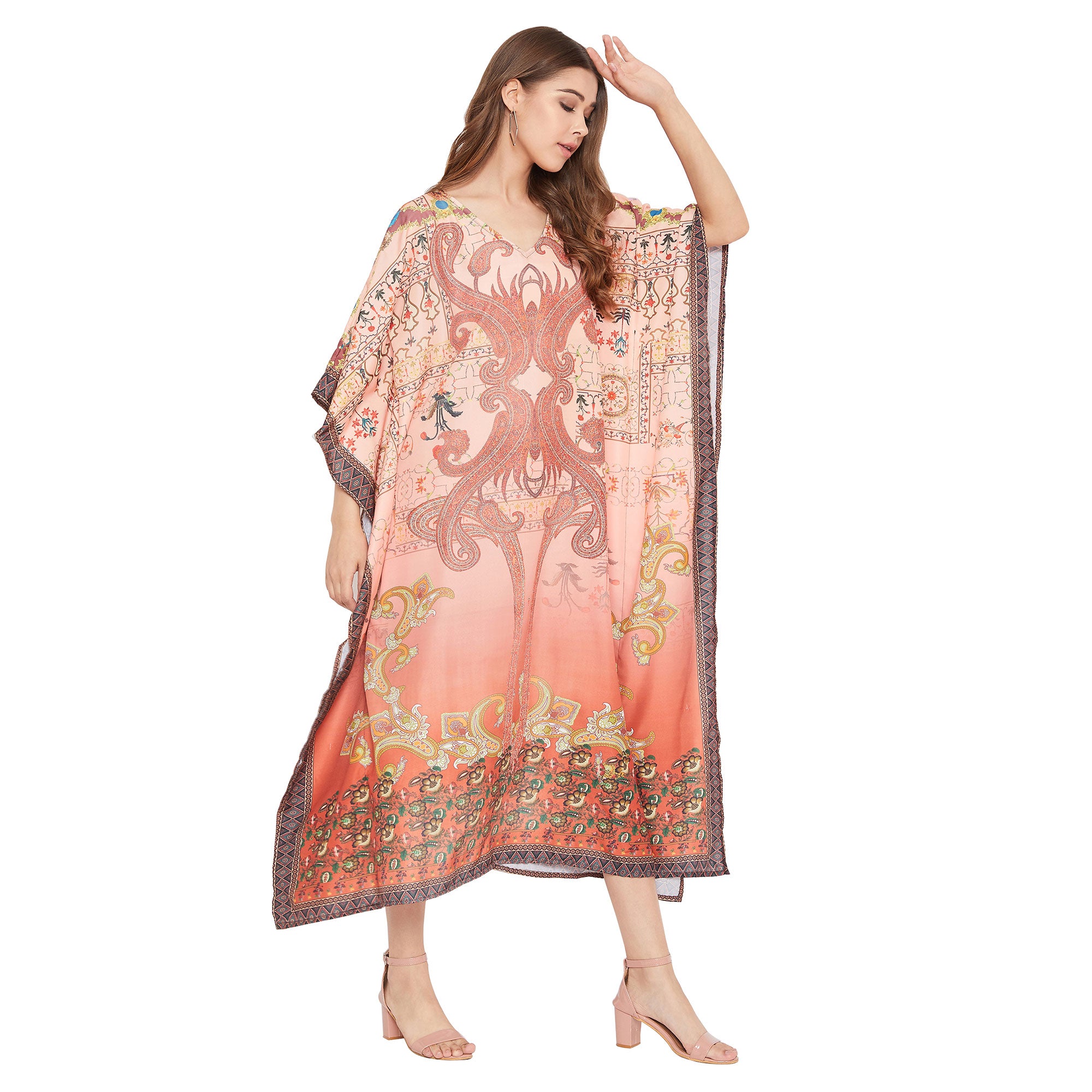 Orange Plus Size Kimono Resort Wear Polyester Caftan For Women
