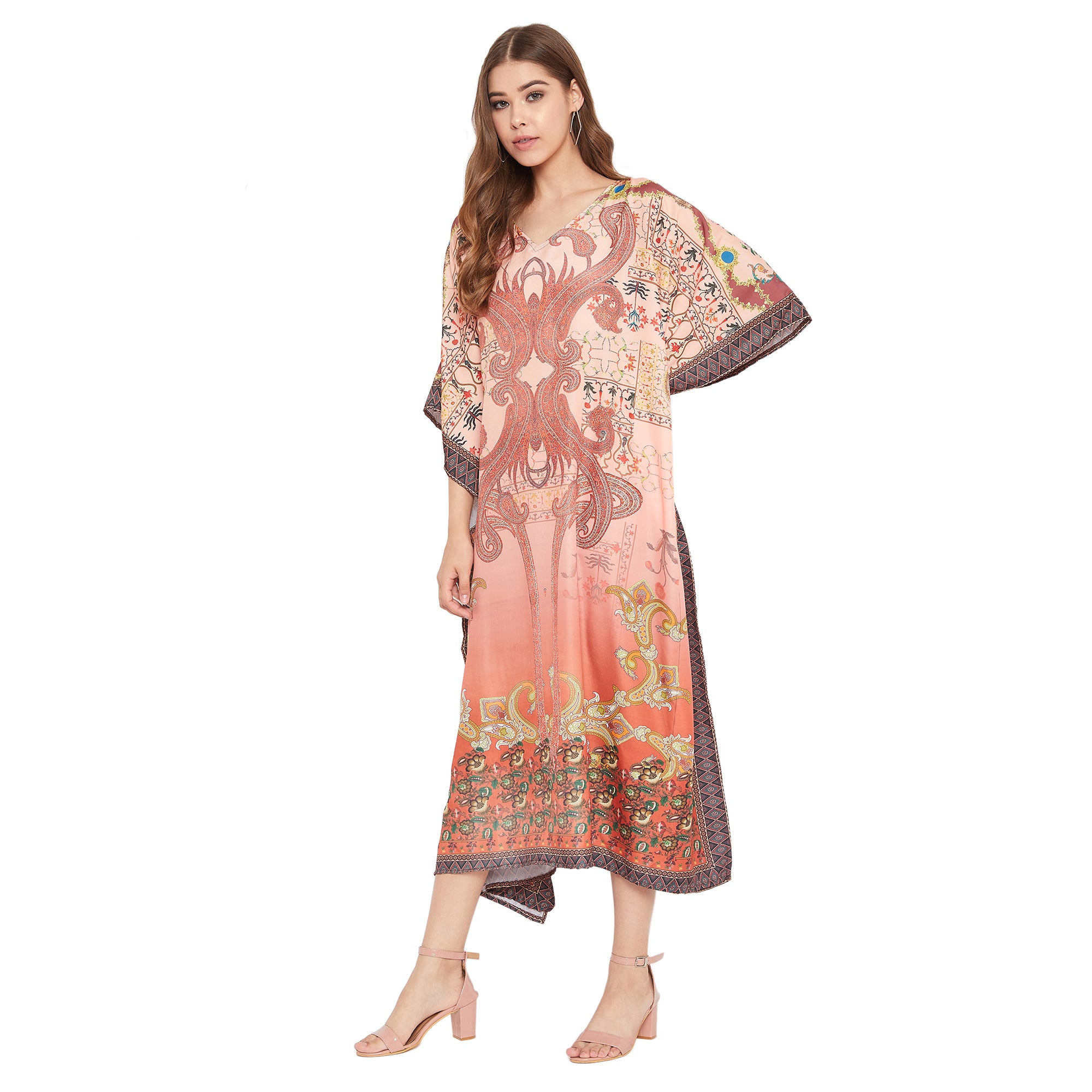 Orange Plus Size Kimono Resort Wear Polyester Caftan For Women