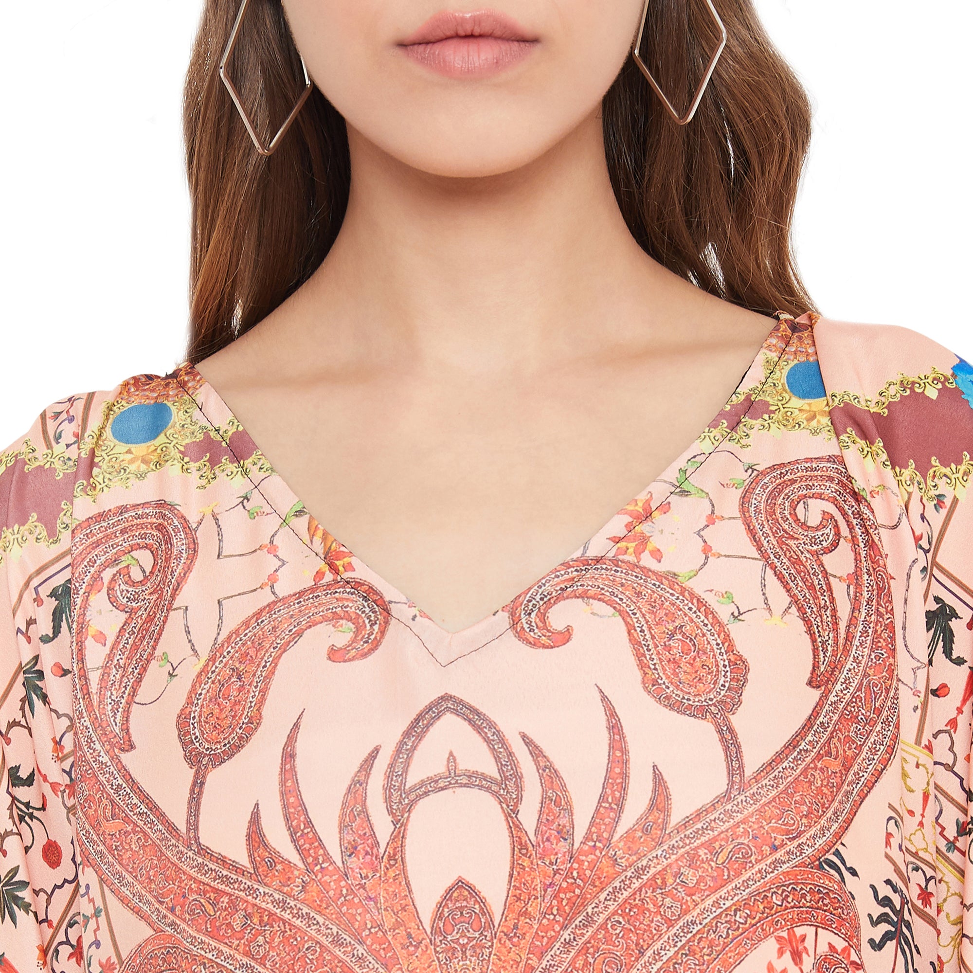 Orange Plus Size Kimono Resort Wear Polyester Caftan For Women