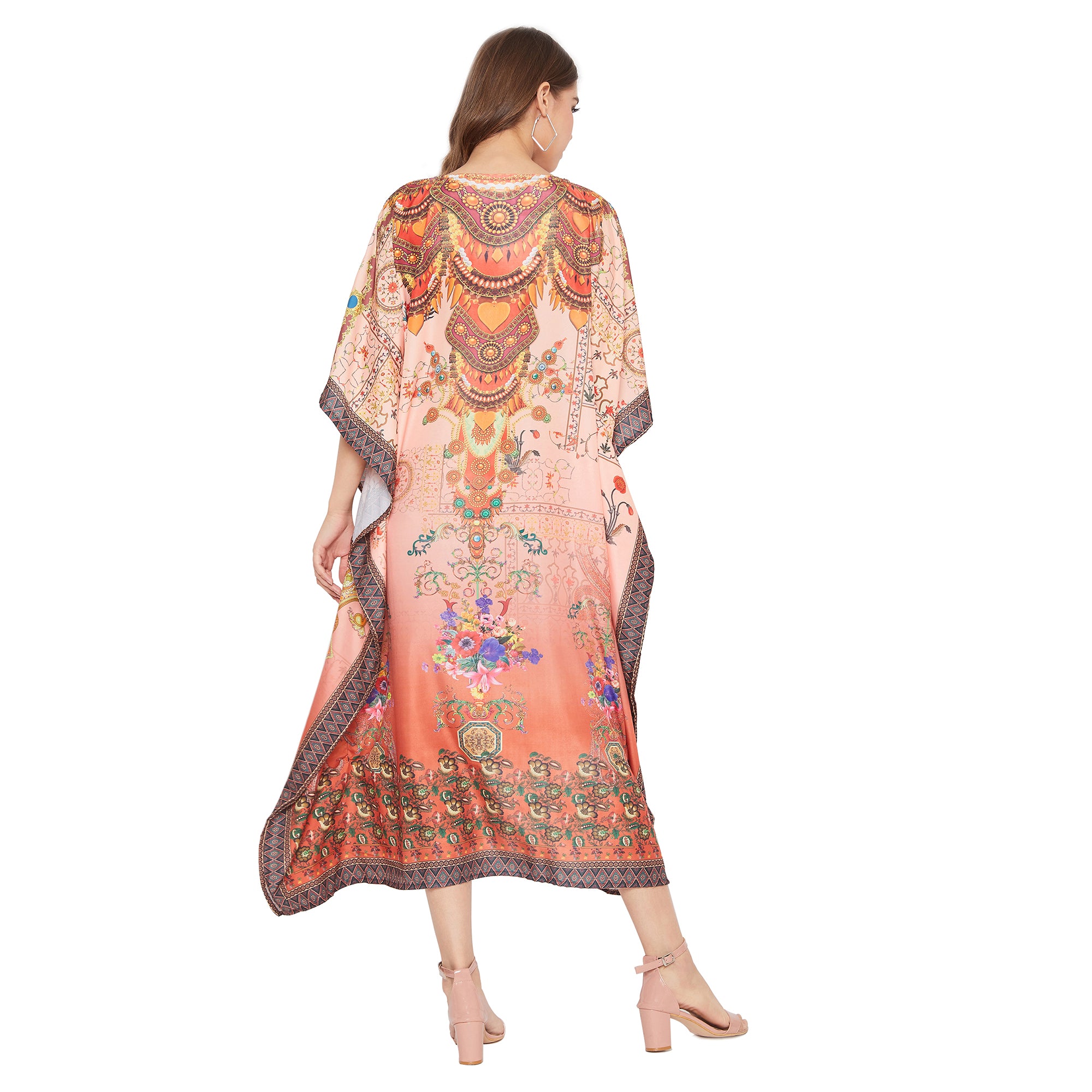 Orange Plus Size Kimono Resort Wear Polyester Caftan For Women
