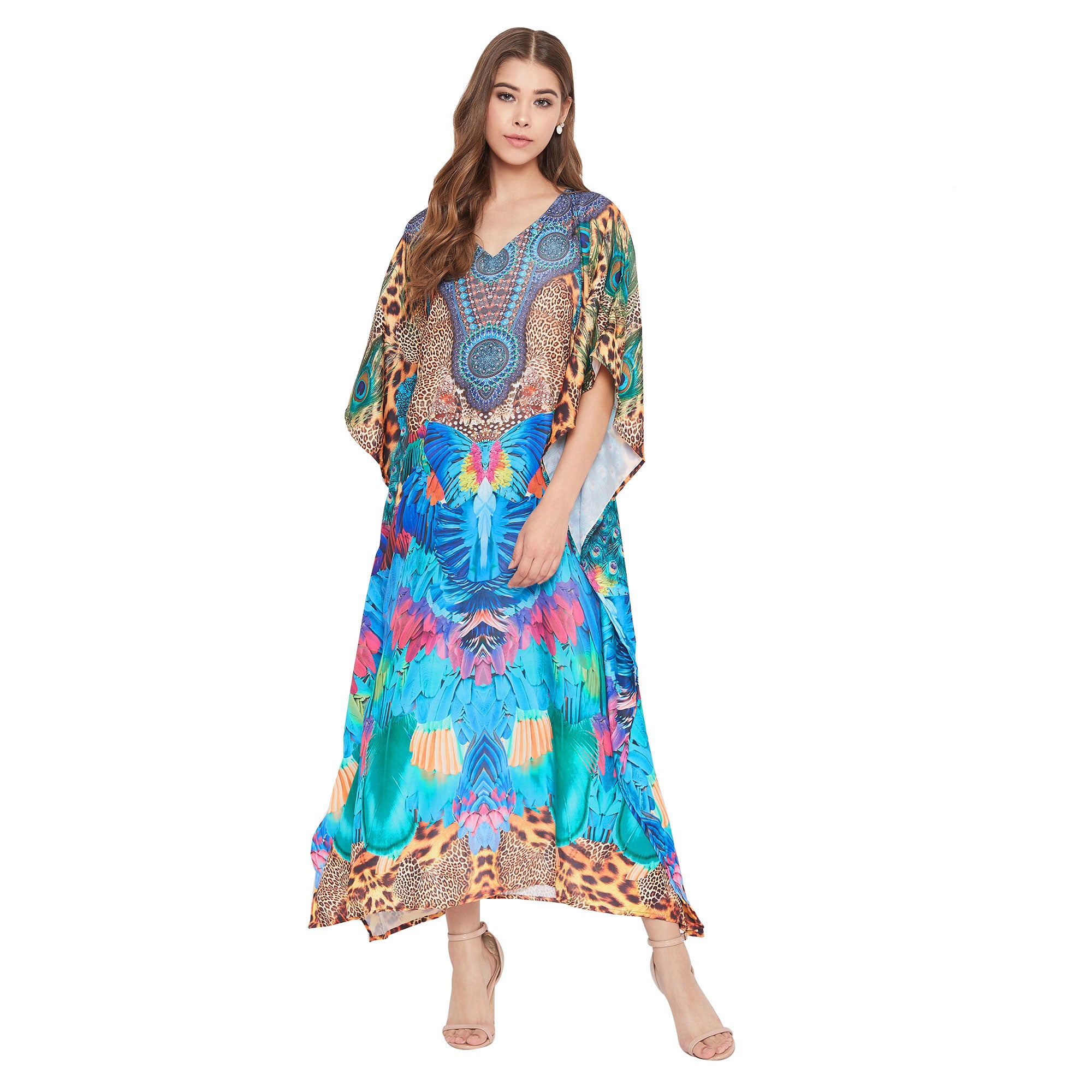 Stylish Leopard Resort Wear Polyester Kaftan For Plus Size Women