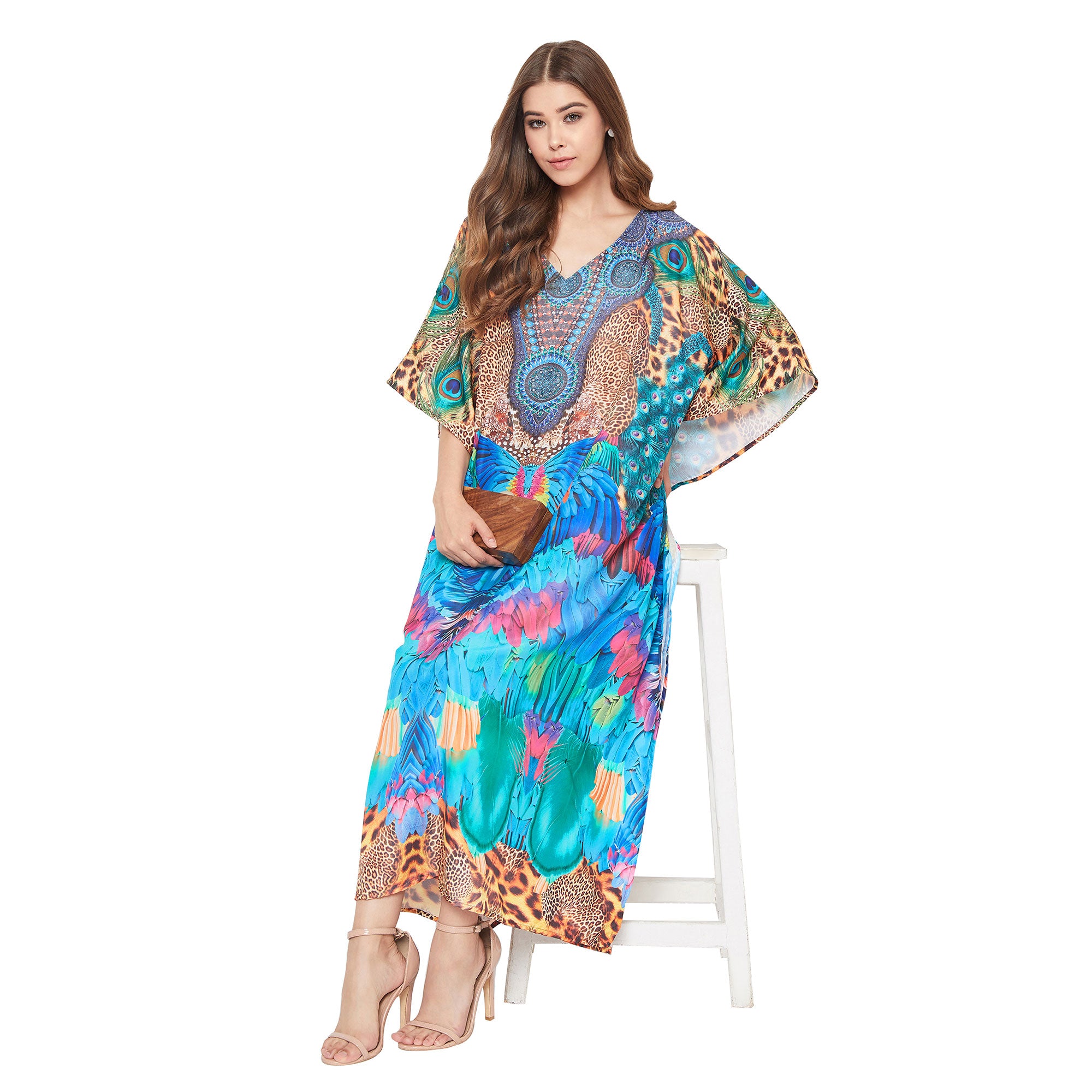 Stylish Leopard Resort Wear Polyester Kaftan For Plus Size Women