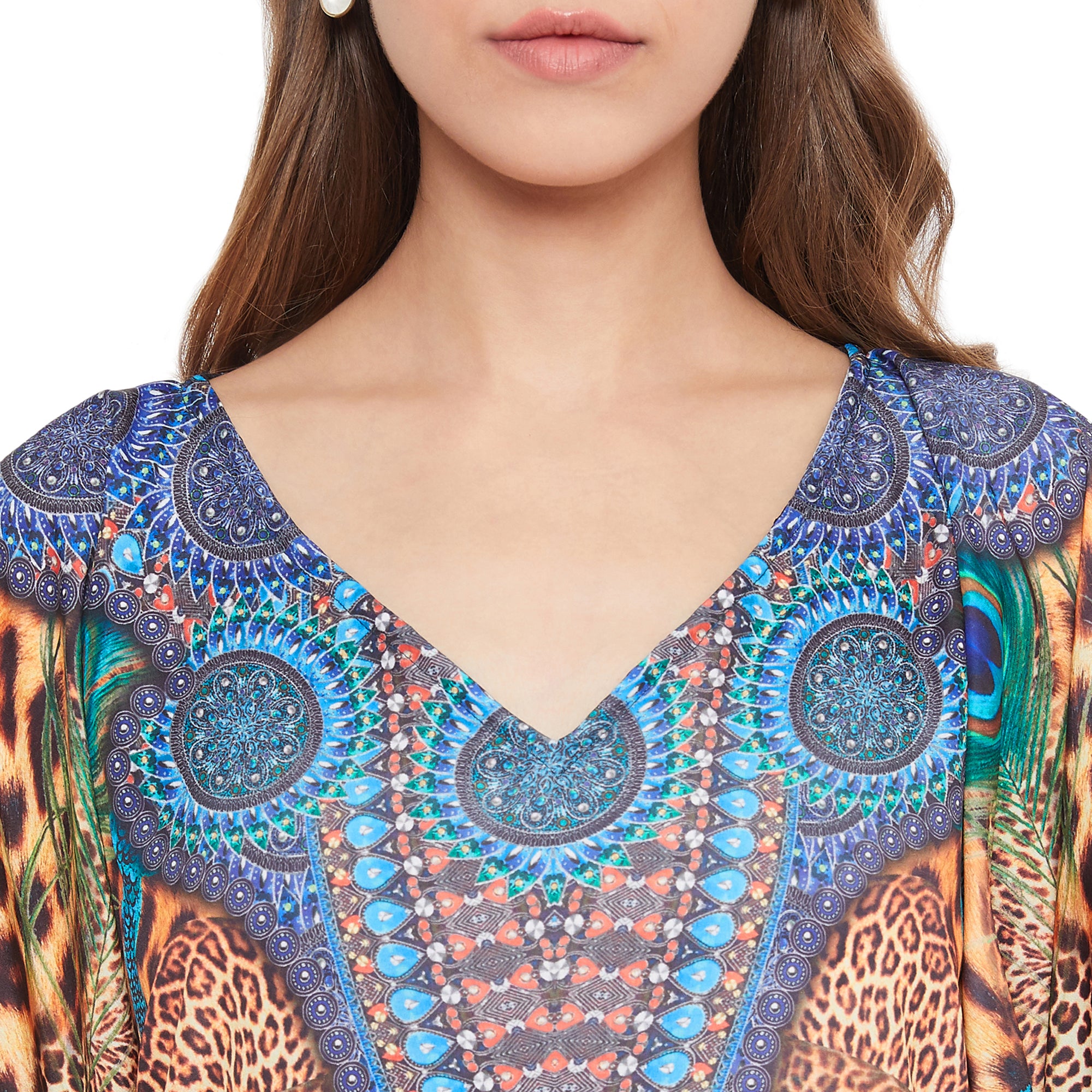 Stylish Leopard Resort Wear Polyester Kaftan For Plus Size Women