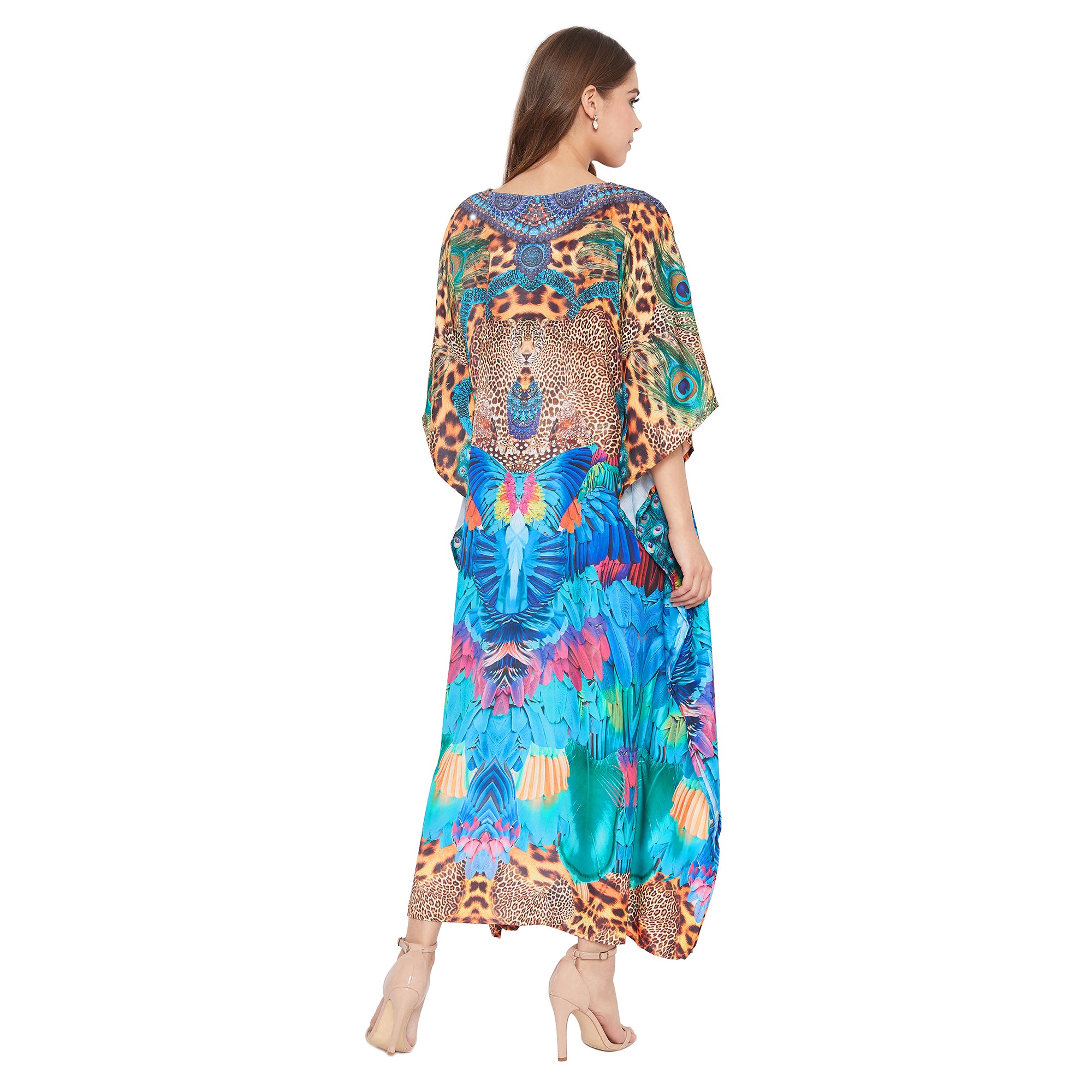 Stylish Leopard Resort Wear Polyester Kaftan For Plus Size Women