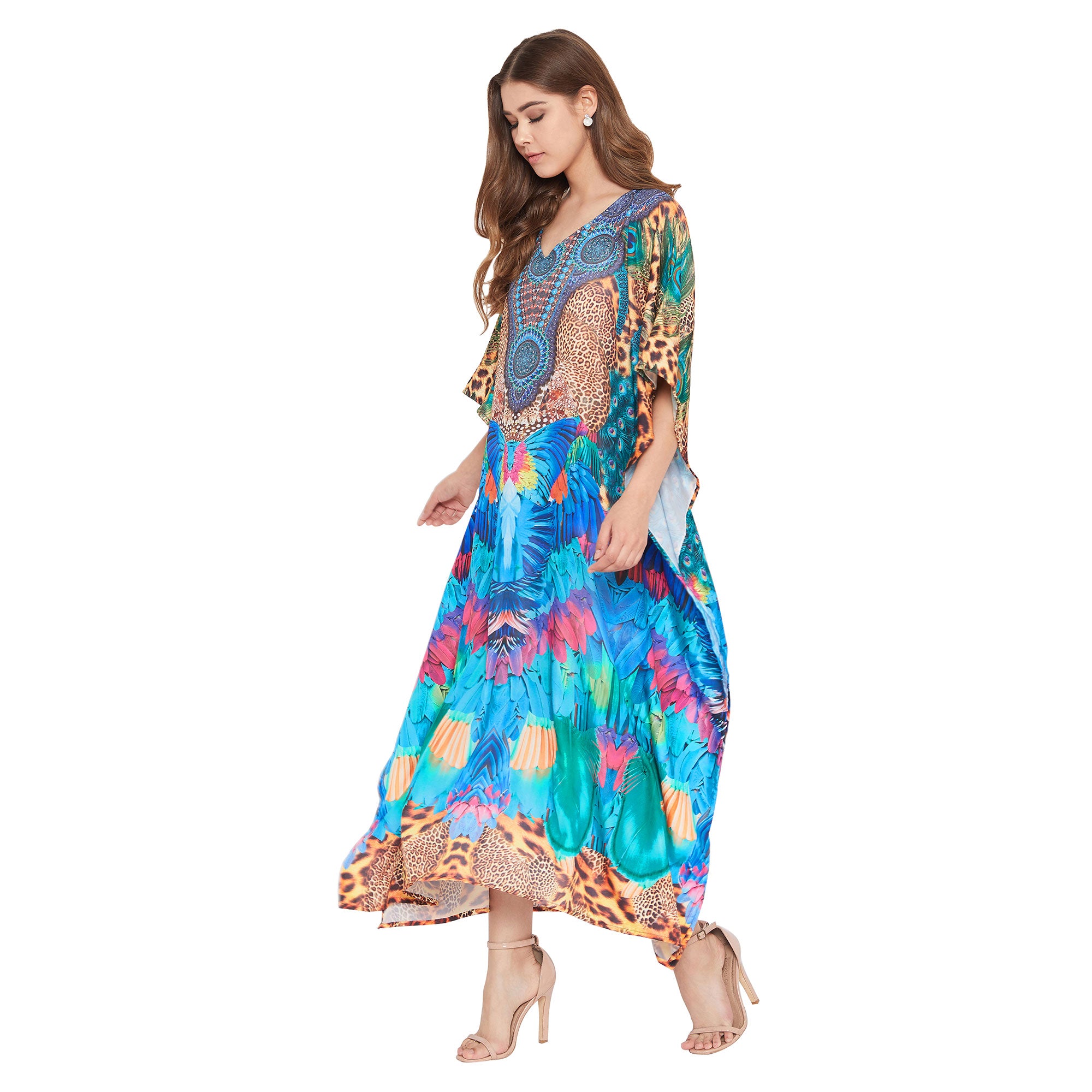 Stylish Leopard Resort Wear Polyester Kaftan For Plus Size Women