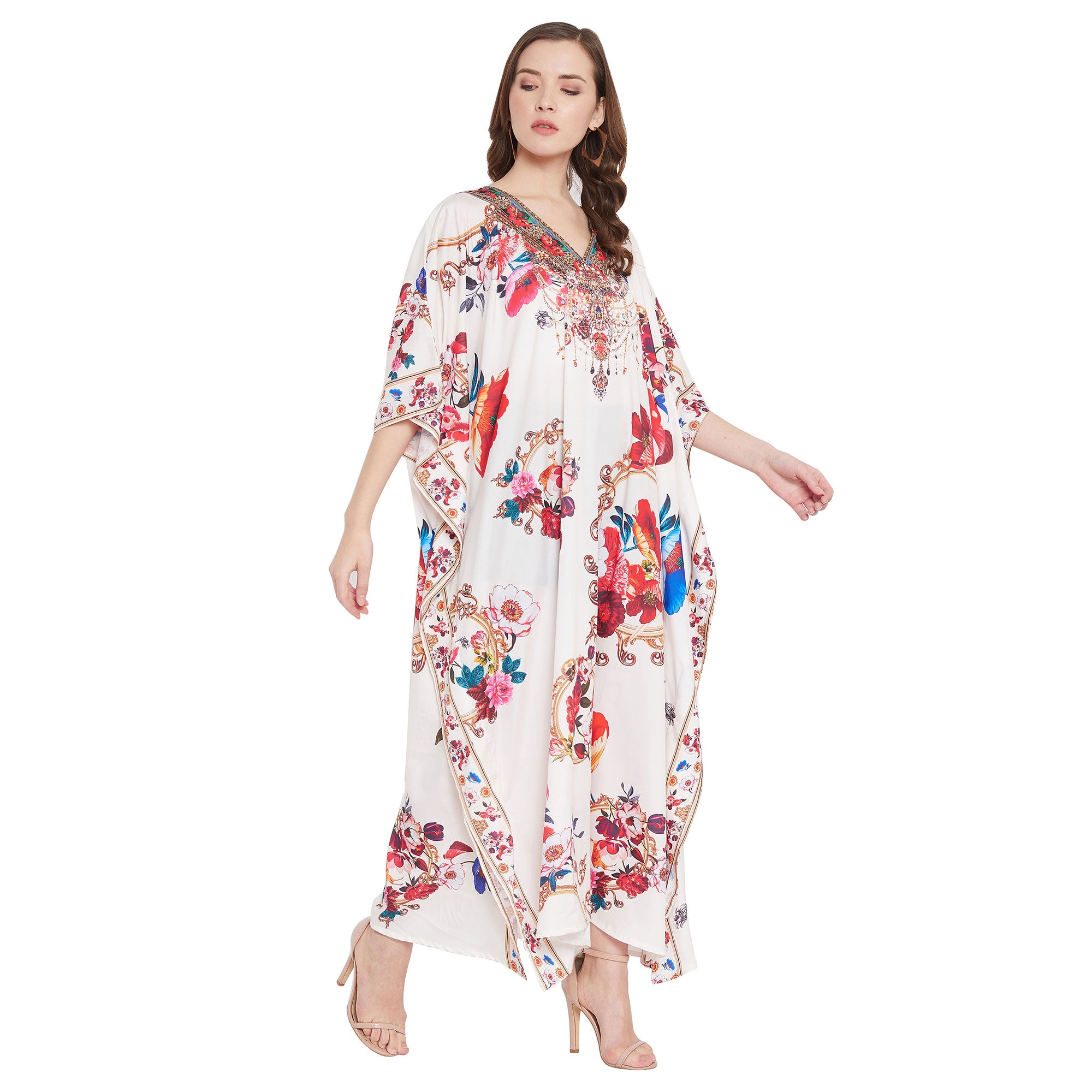 Multicolor Polyester Floral Caftan Dress For Plus Size Women