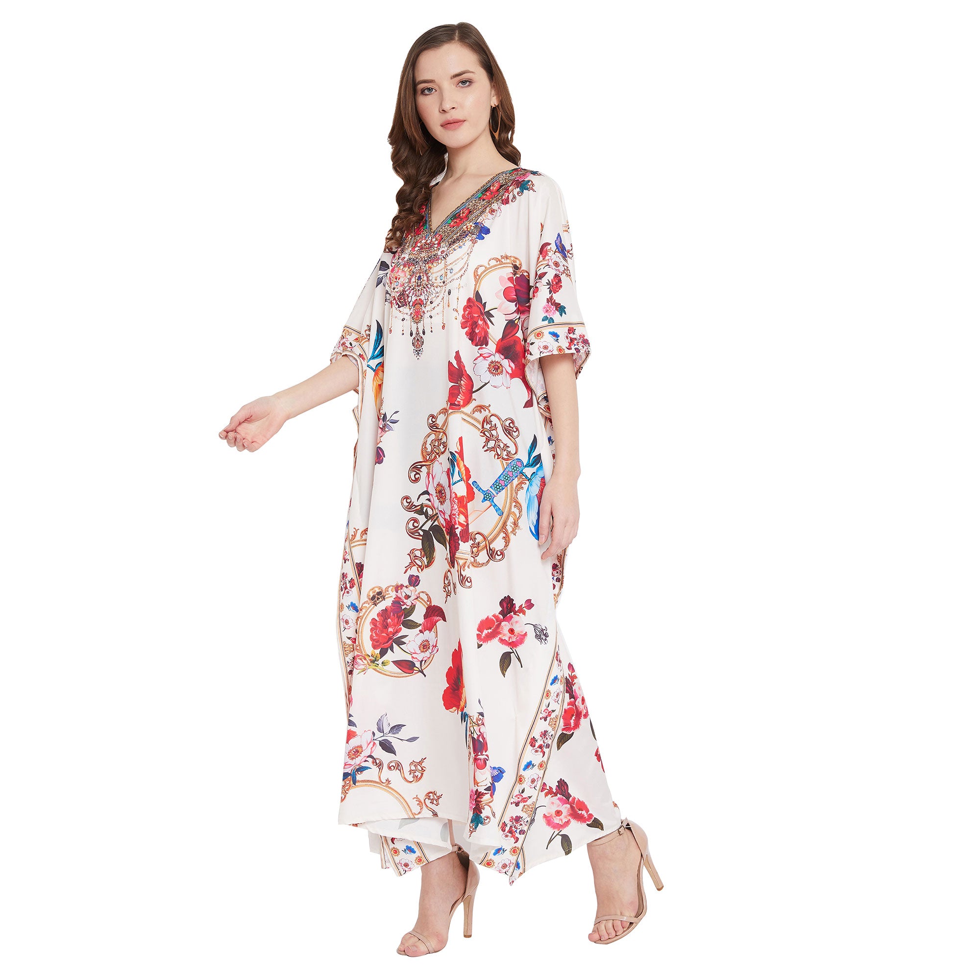 Multicolor Polyester Floral Caftan Dress For Plus Size Women