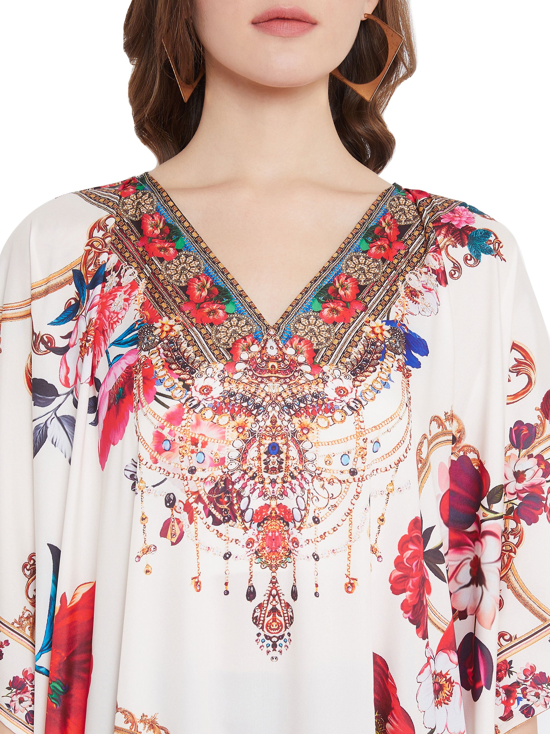 Multicolor Polyester Floral Caftan Dress For Plus Size Women