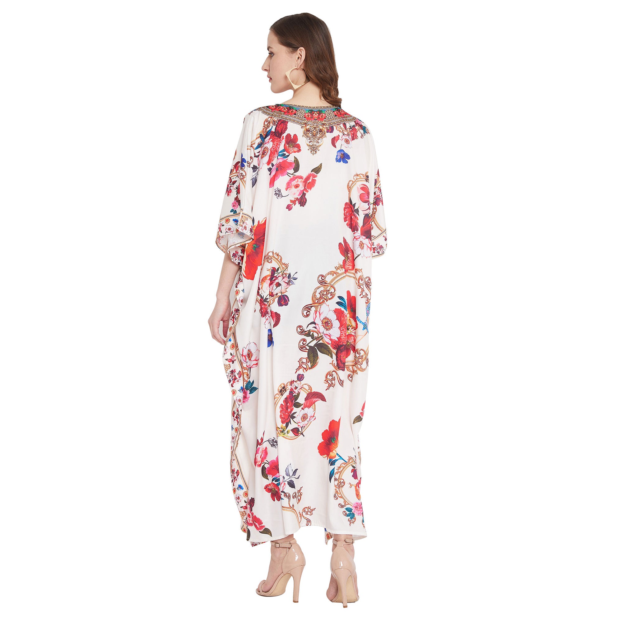 Multicolor Polyester Floral Caftan Dress For Plus Size Women
