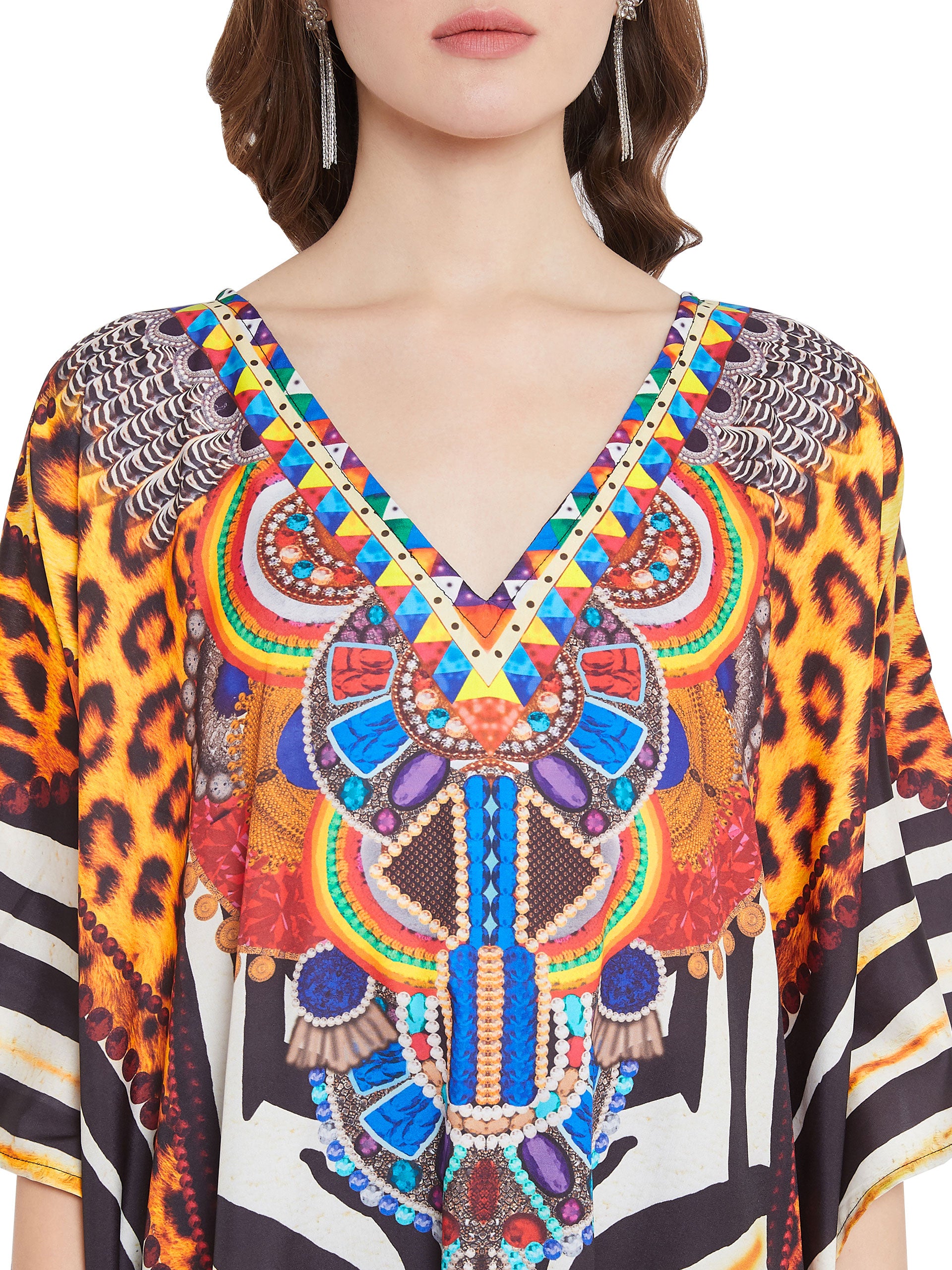 Leopard Print Yellow Boho Plus Size Polyester Kaftan For Women