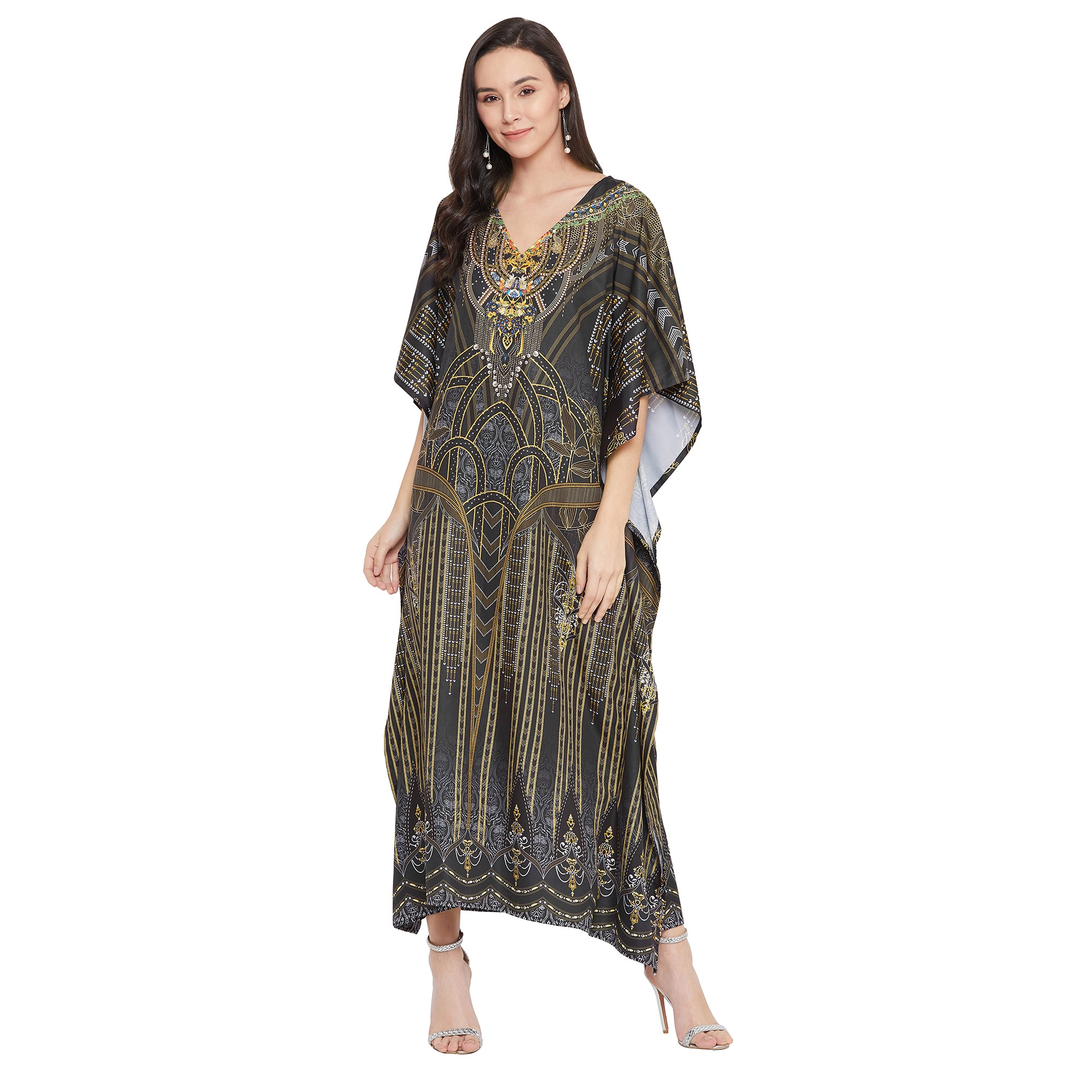 Digital Printed Kimono Sleeve Maxi Kaftan For Plus Size Women