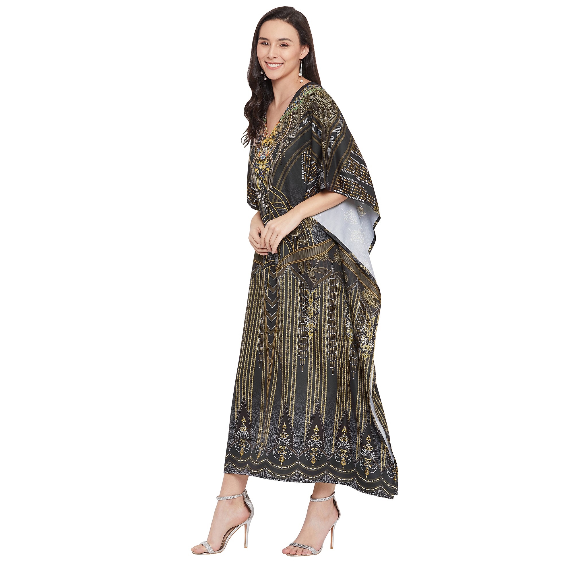 Digital Printed Kimono Sleeve Maxi Kaftan For Plus Size Women