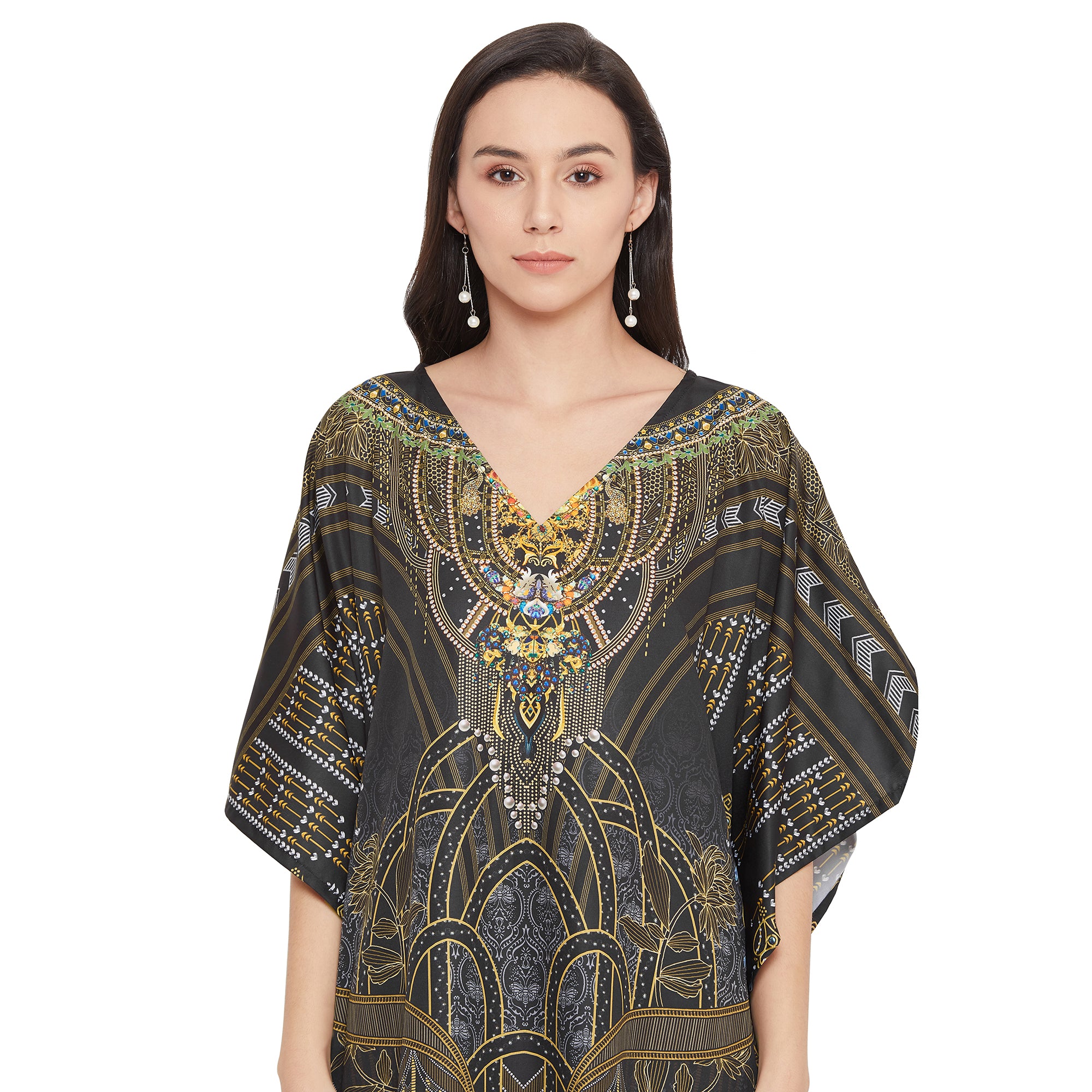 Digital Printed Kimono Sleeve Maxi Kaftan For Plus Size Women