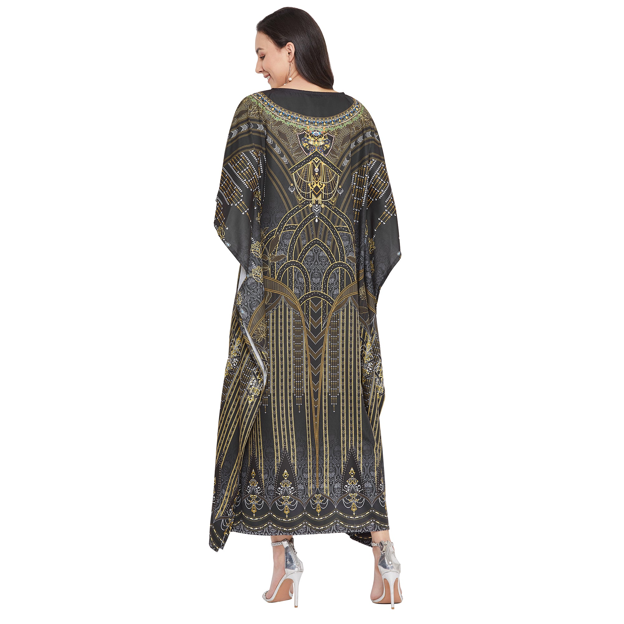 Digital Printed Kimono Sleeve Maxi Kaftan For Plus Size Women