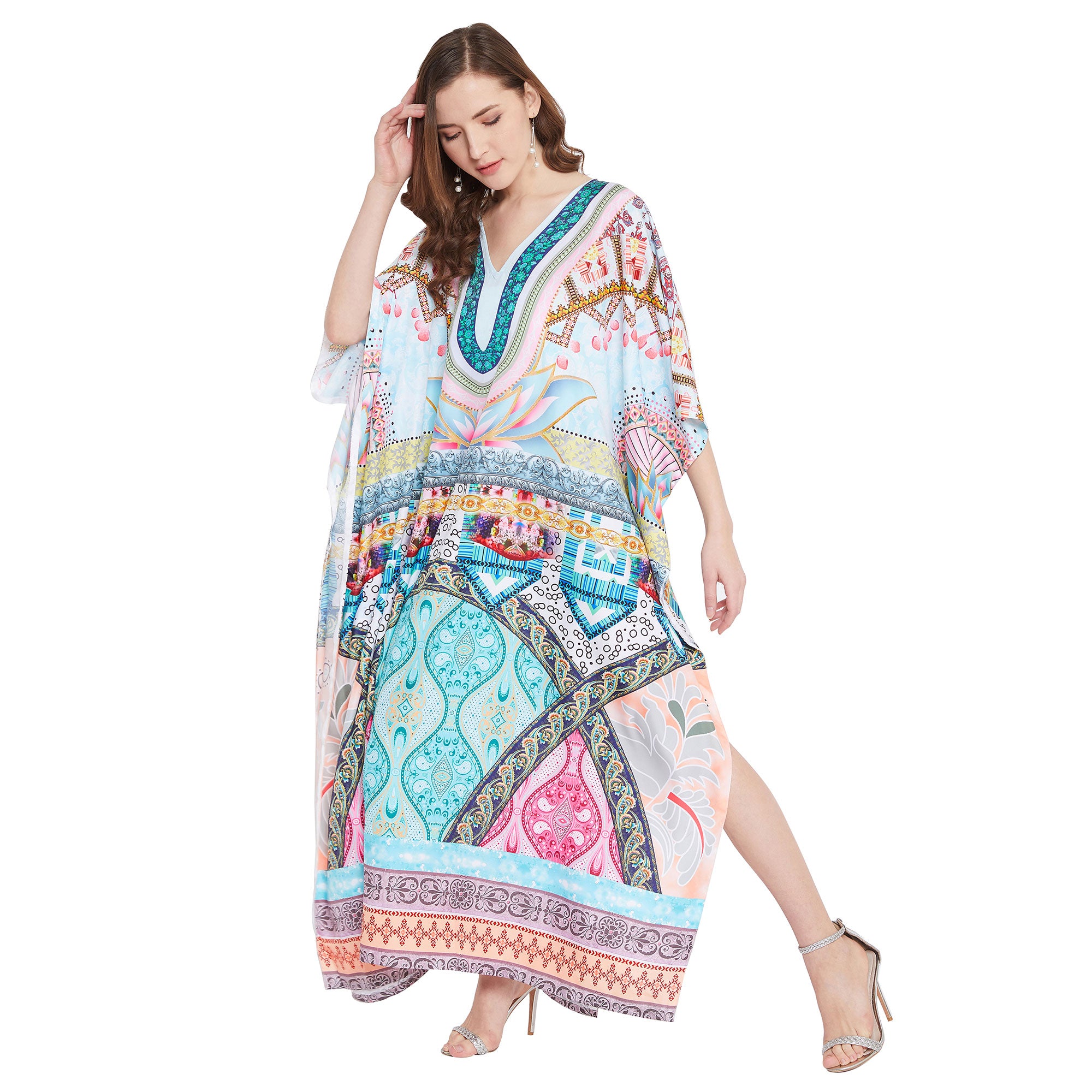 Kaftan Multicolor Paisley Polyester Maxi For Plus Size Women