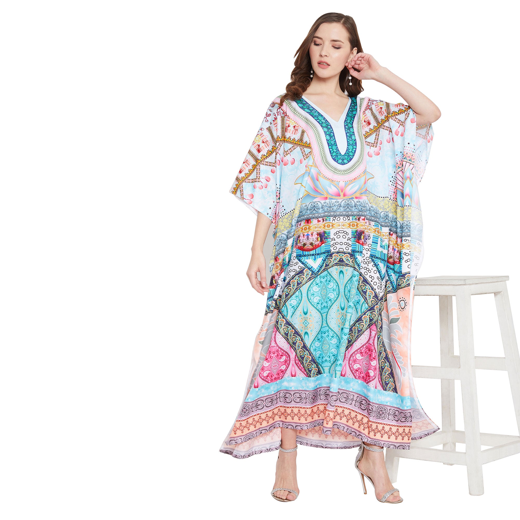 Kaftan Multicolor Paisley Polyester Maxi For Plus Size Women