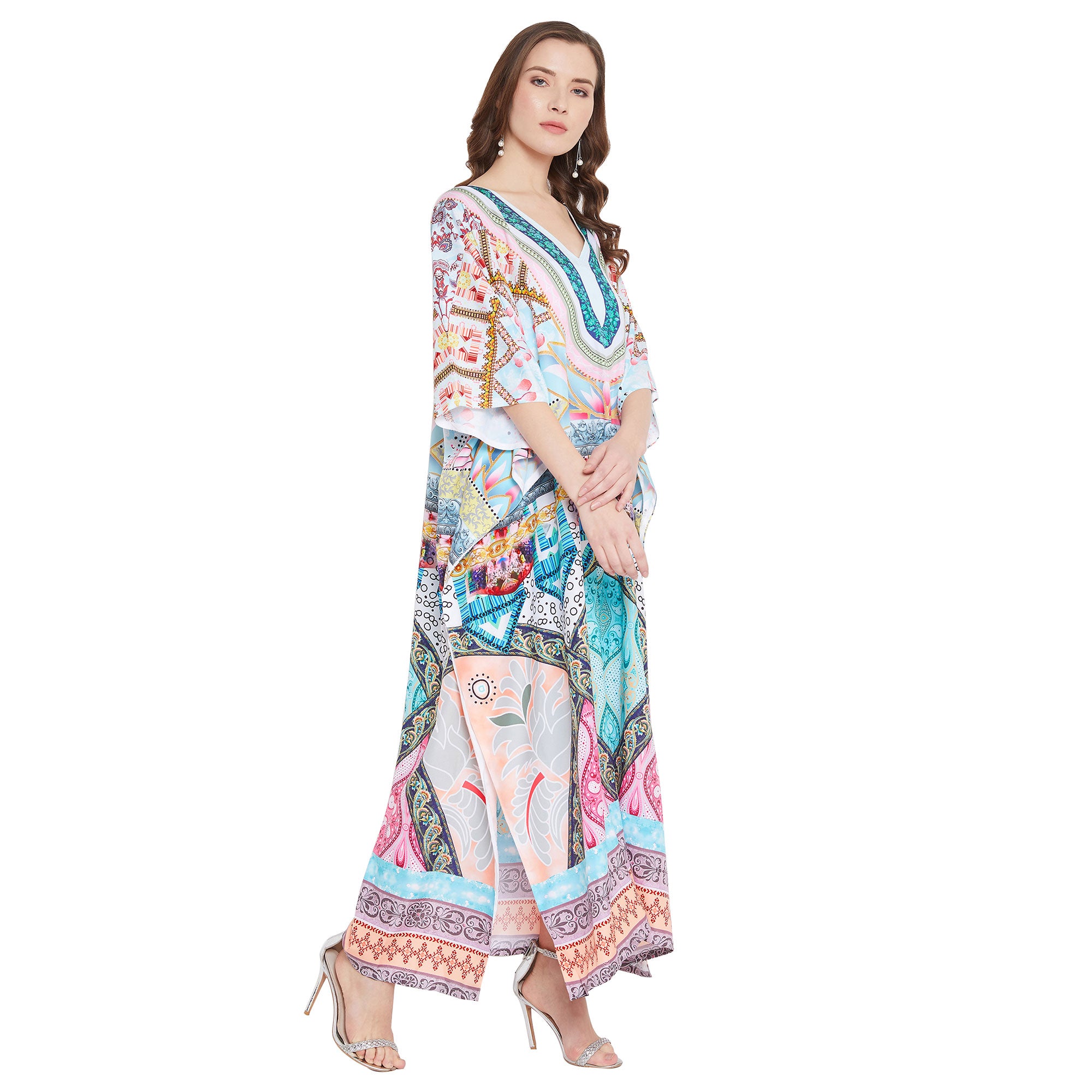 Kaftan Multicolor Paisley Polyester Maxi For Plus Size Women