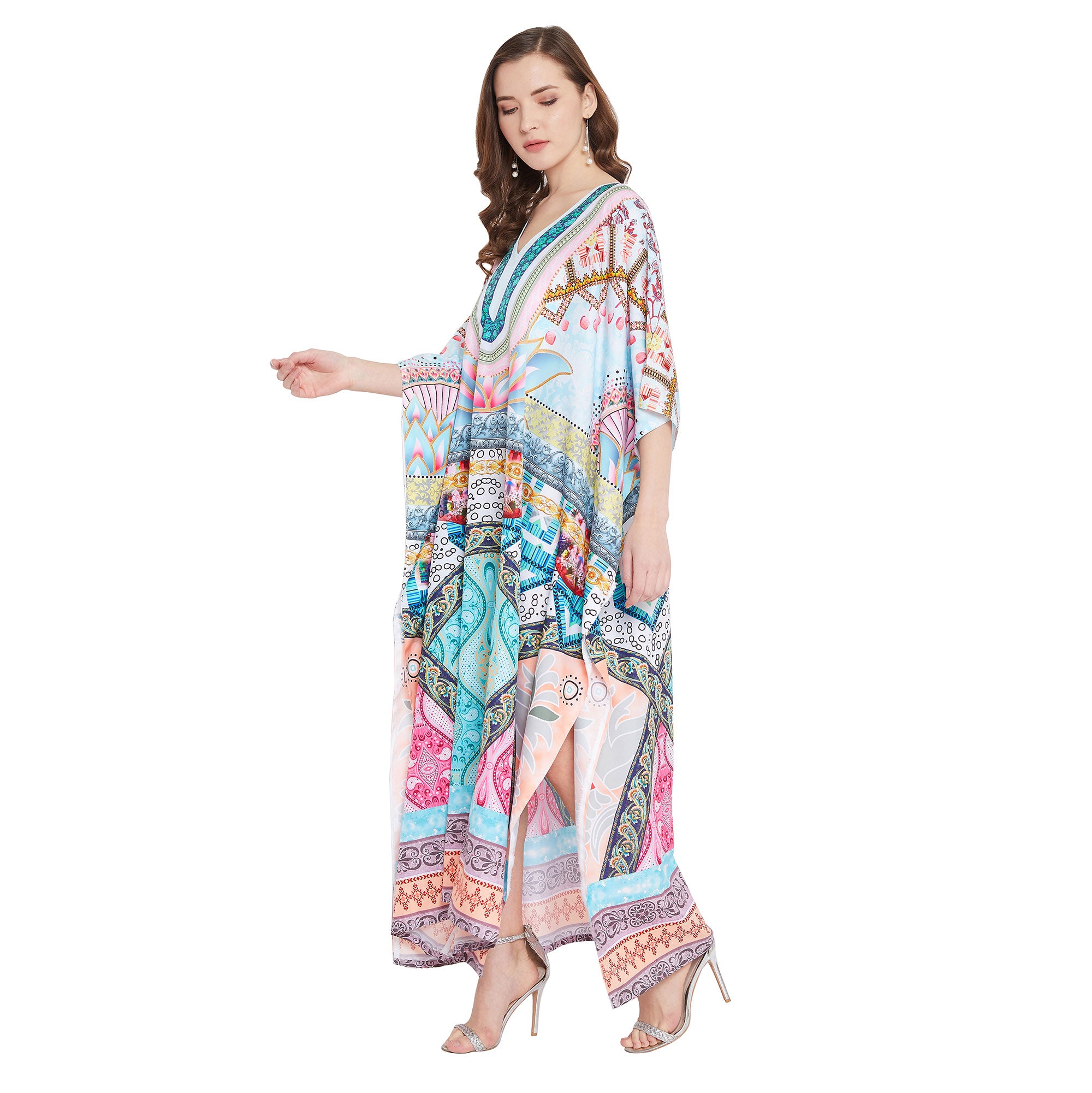Kaftan Multicolor Paisley Polyester Maxi For Plus Size Women