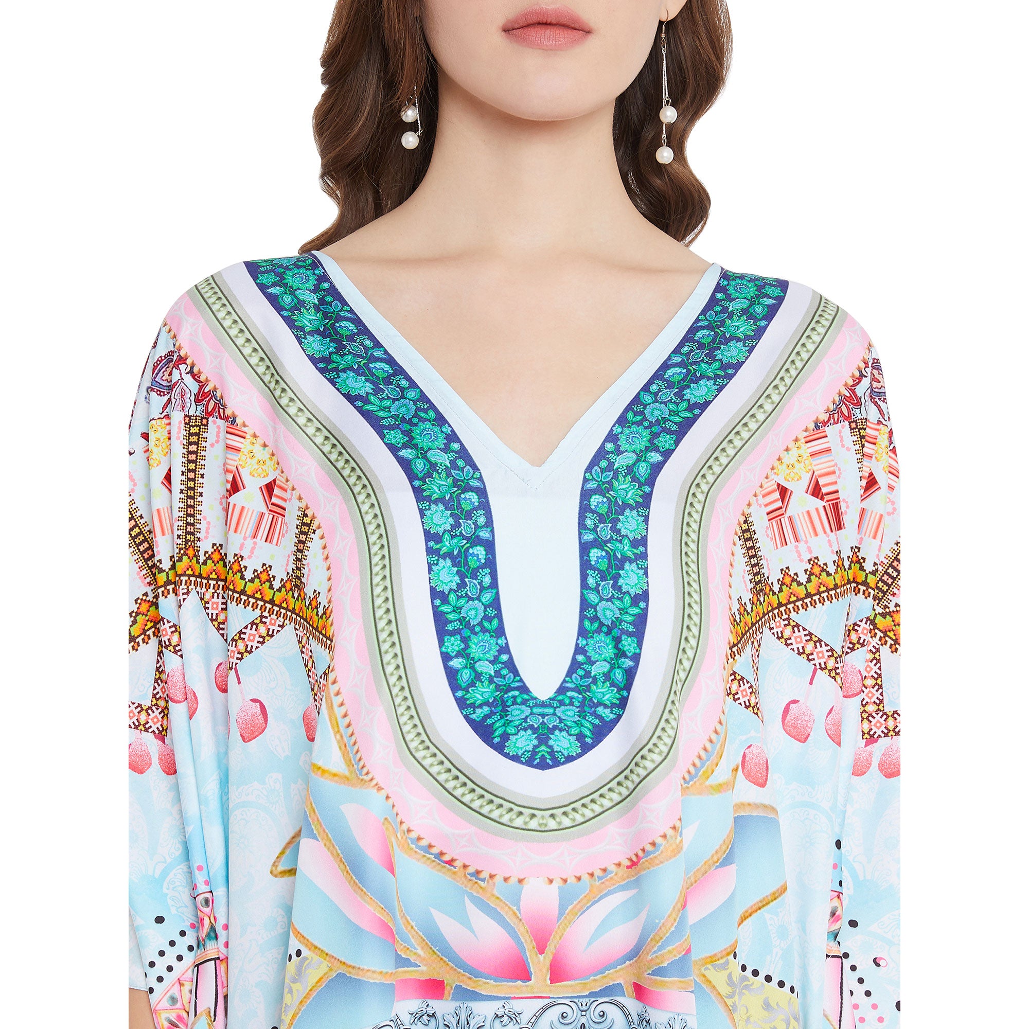 Kaftan Multicolor Paisley Polyester Maxi For Plus Size Women