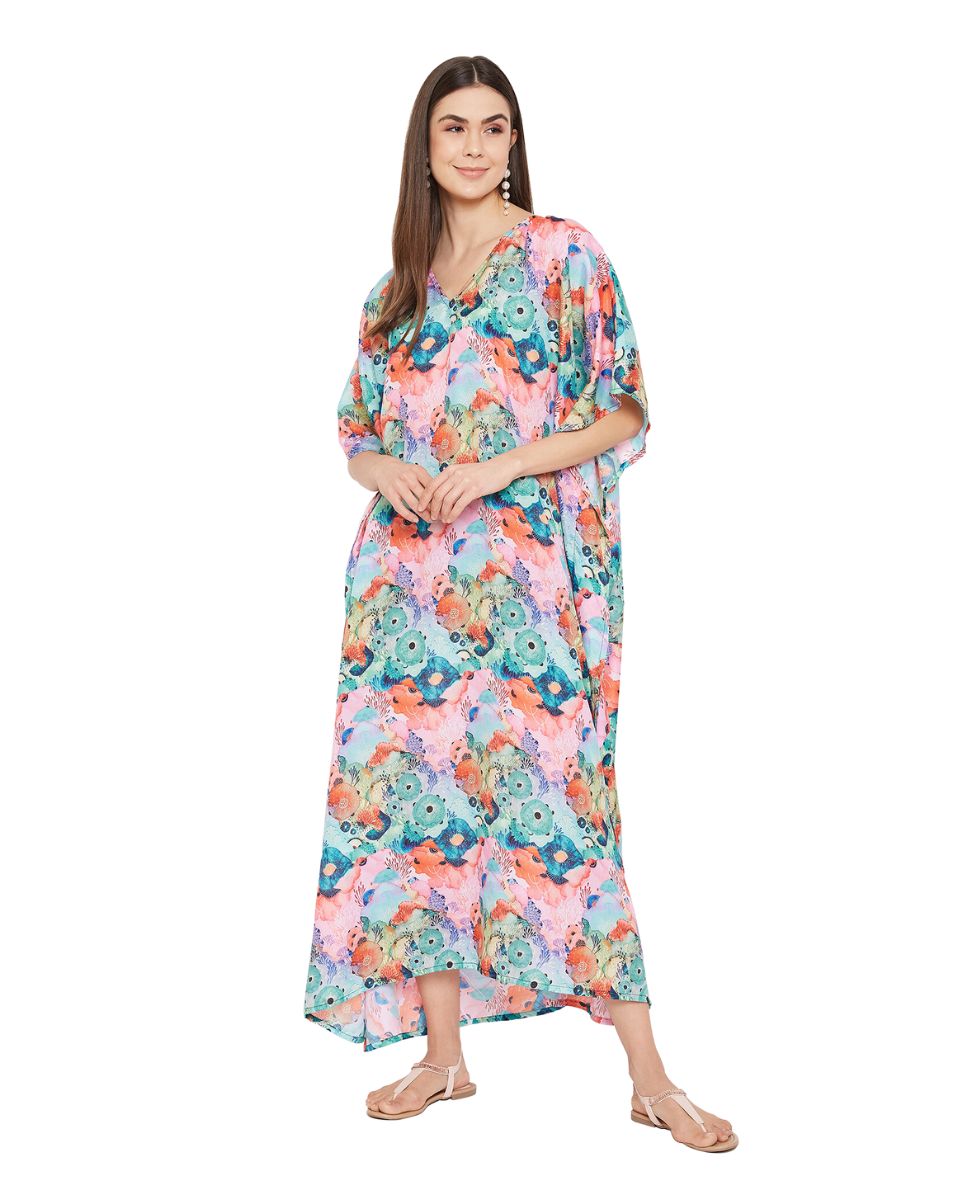 Multicolor Polyester Plus Size Women Caftan