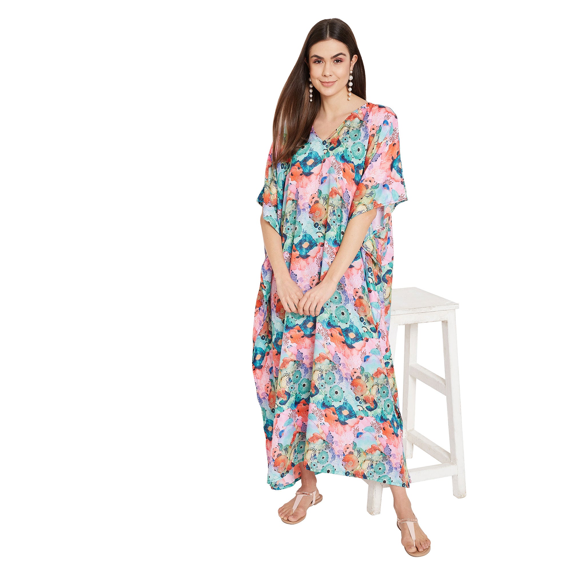 Multicolor Polyester Plus Size Women Caftan
