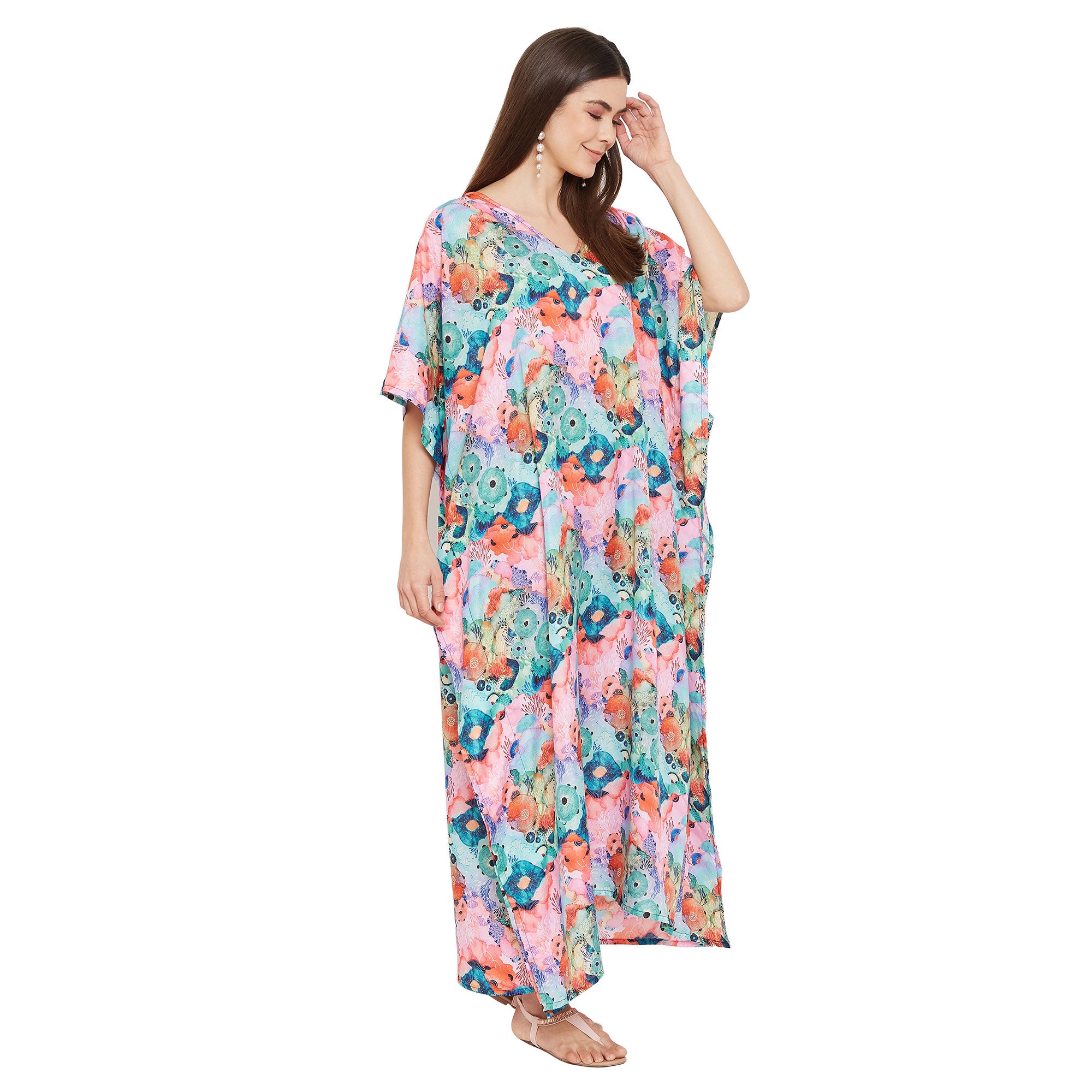 Multicolor Polyester Plus Size Women Caftan