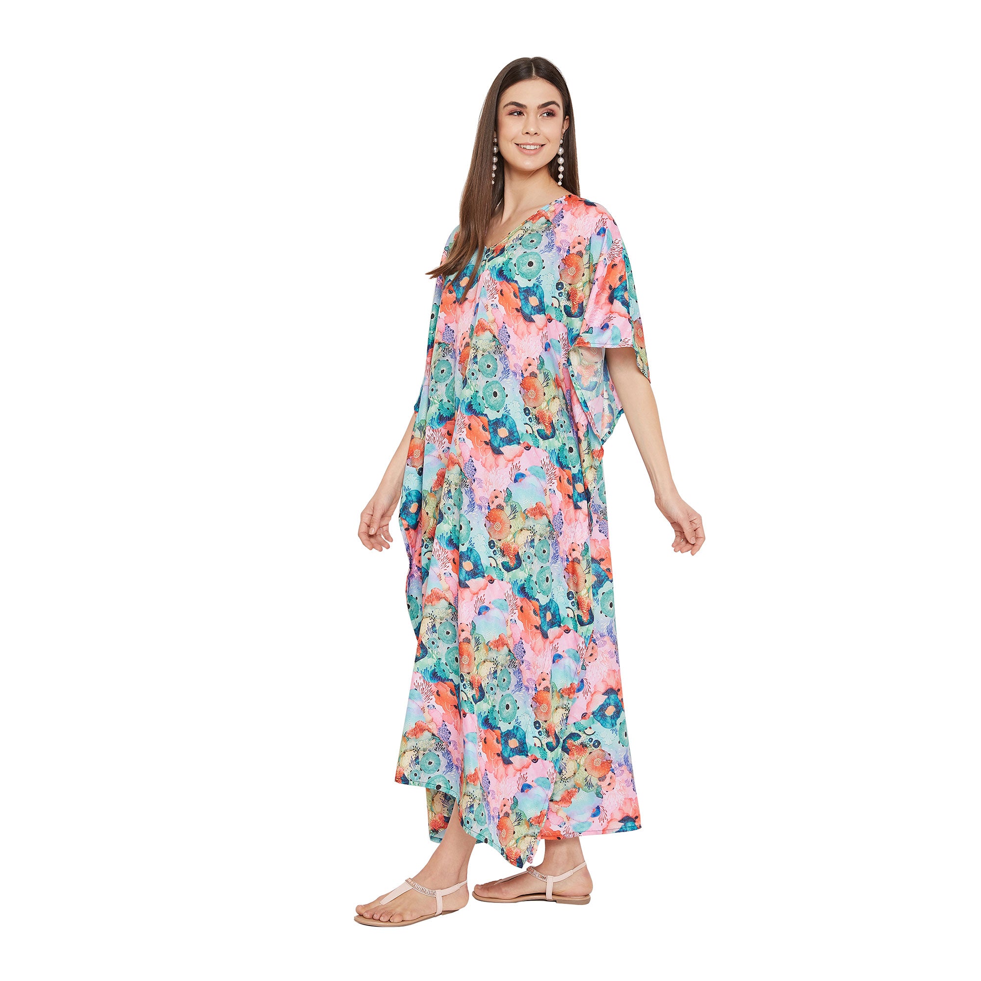 Multicolor Polyester Plus Size Women Caftan