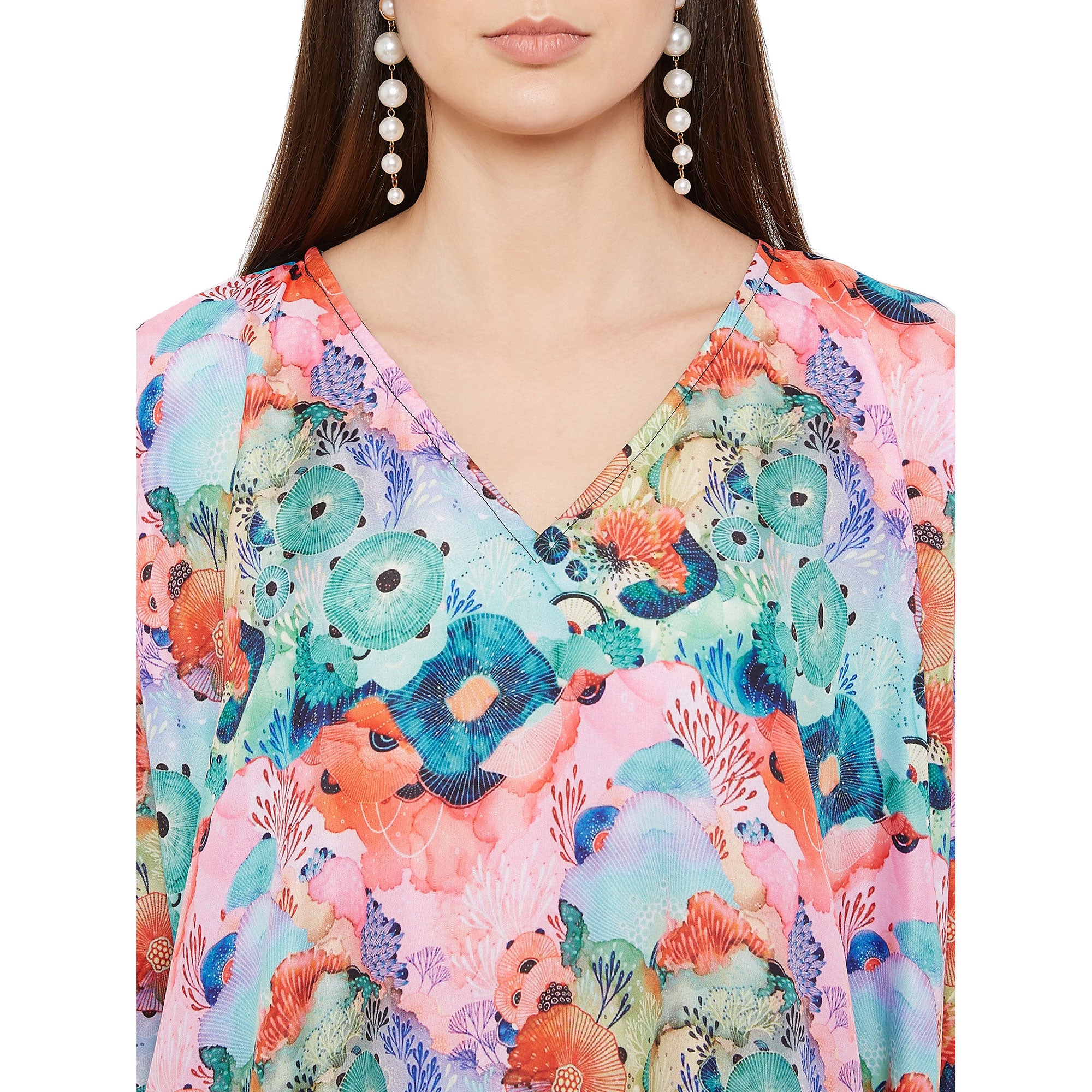 Multicolor Polyester Plus Size Women Caftan