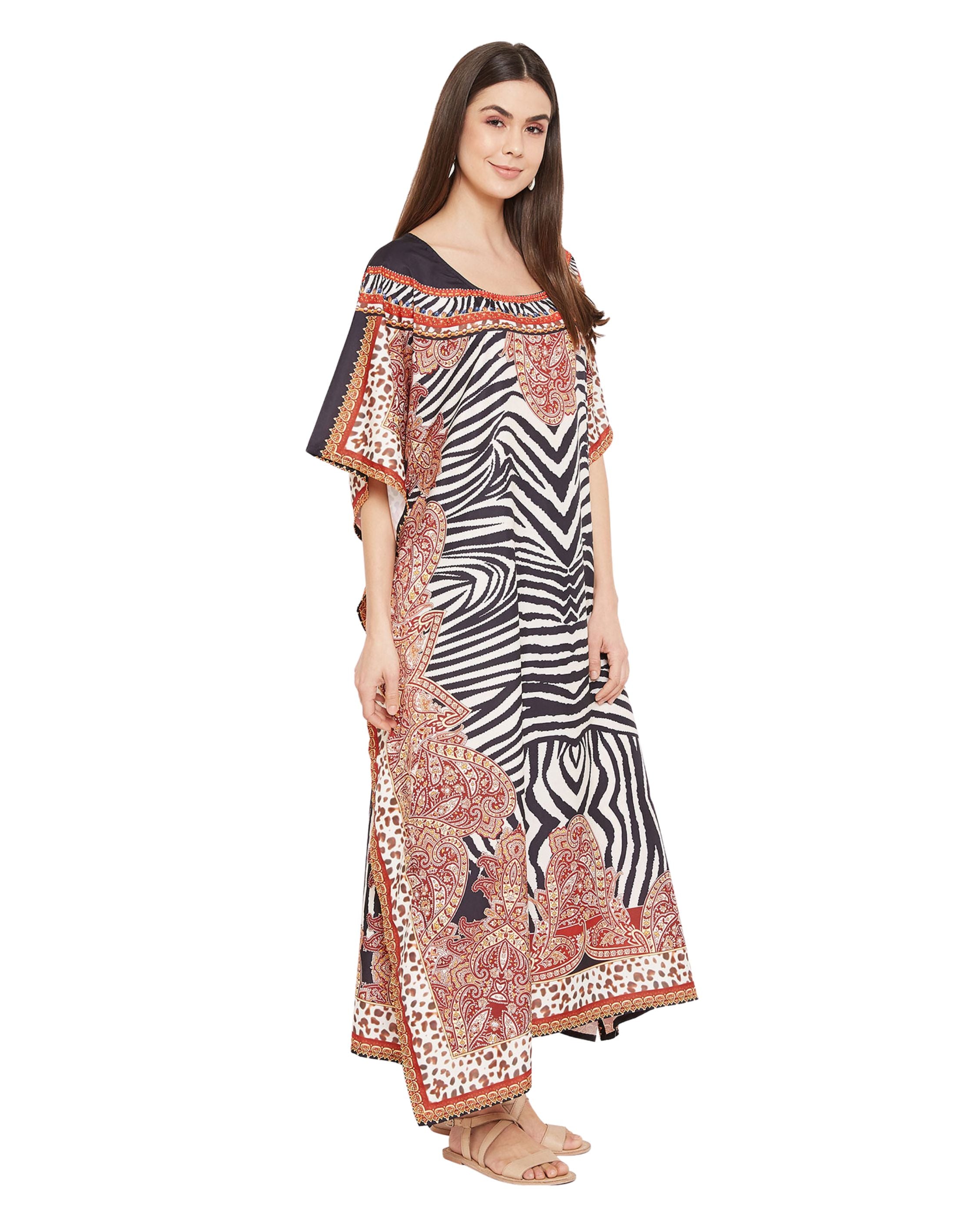 Abstract And Animal Print Multicolor Polyester Kaftan Plus Size Women