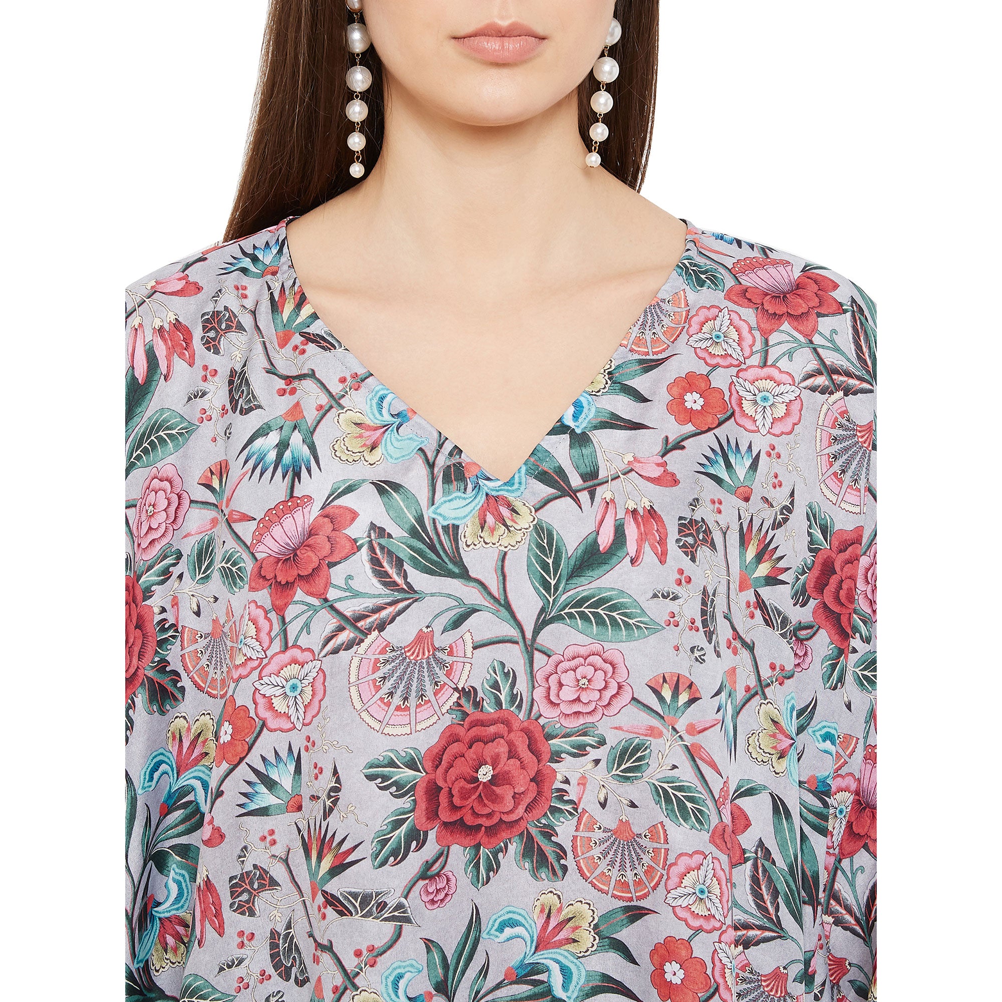 Floral Pattern Polyester Plus Size Kaftan Dress For Women