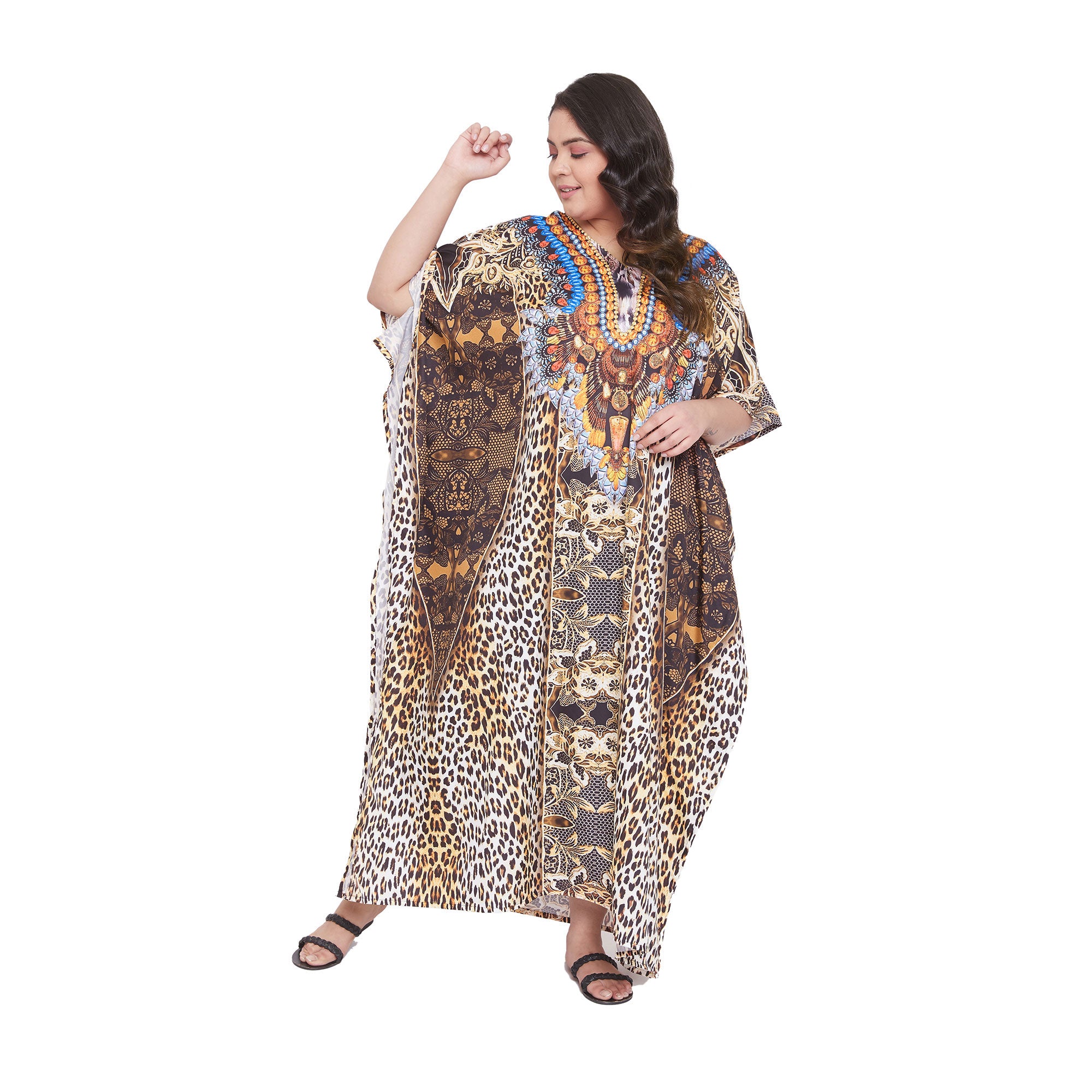 Leopard Pattern Polyester Kaftan For Plus Size Women