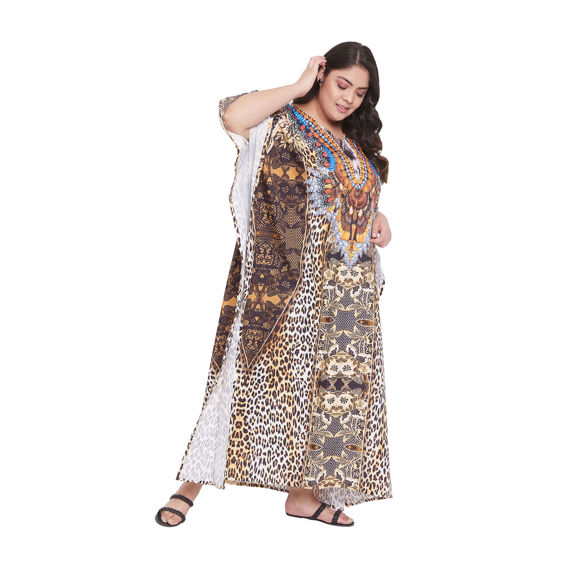 Leopard Pattern Polyester Kaftan For Plus Size Women