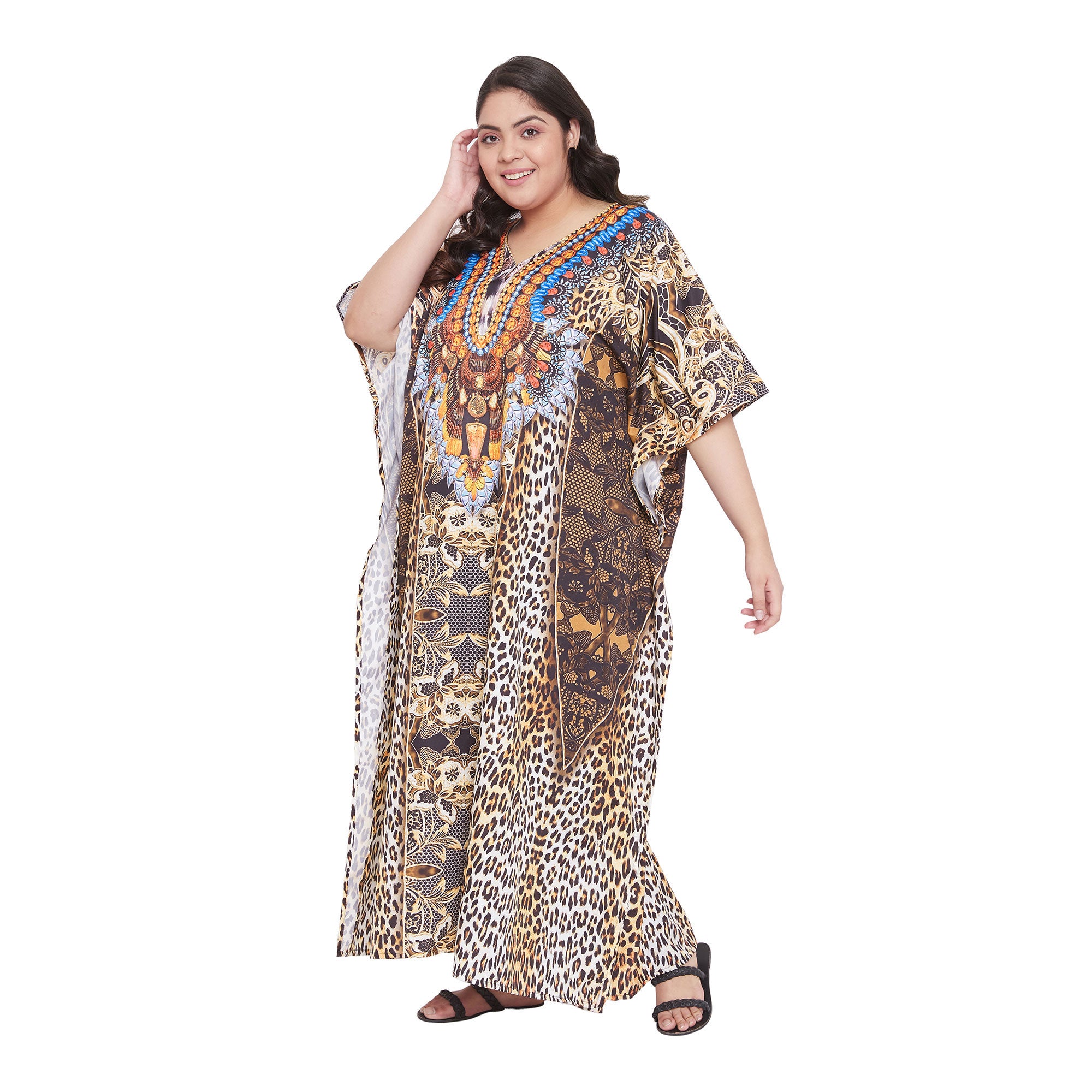 Leopard Pattern Polyester Kaftan For Plus Size Women