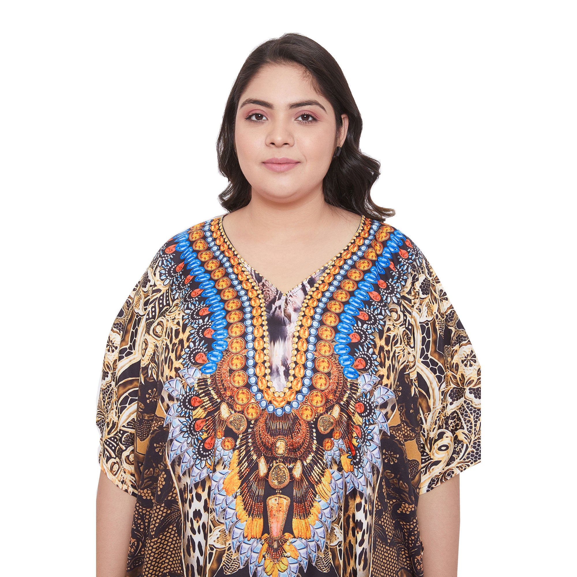 Leopard Pattern Polyester Kaftan For Plus Size Women
