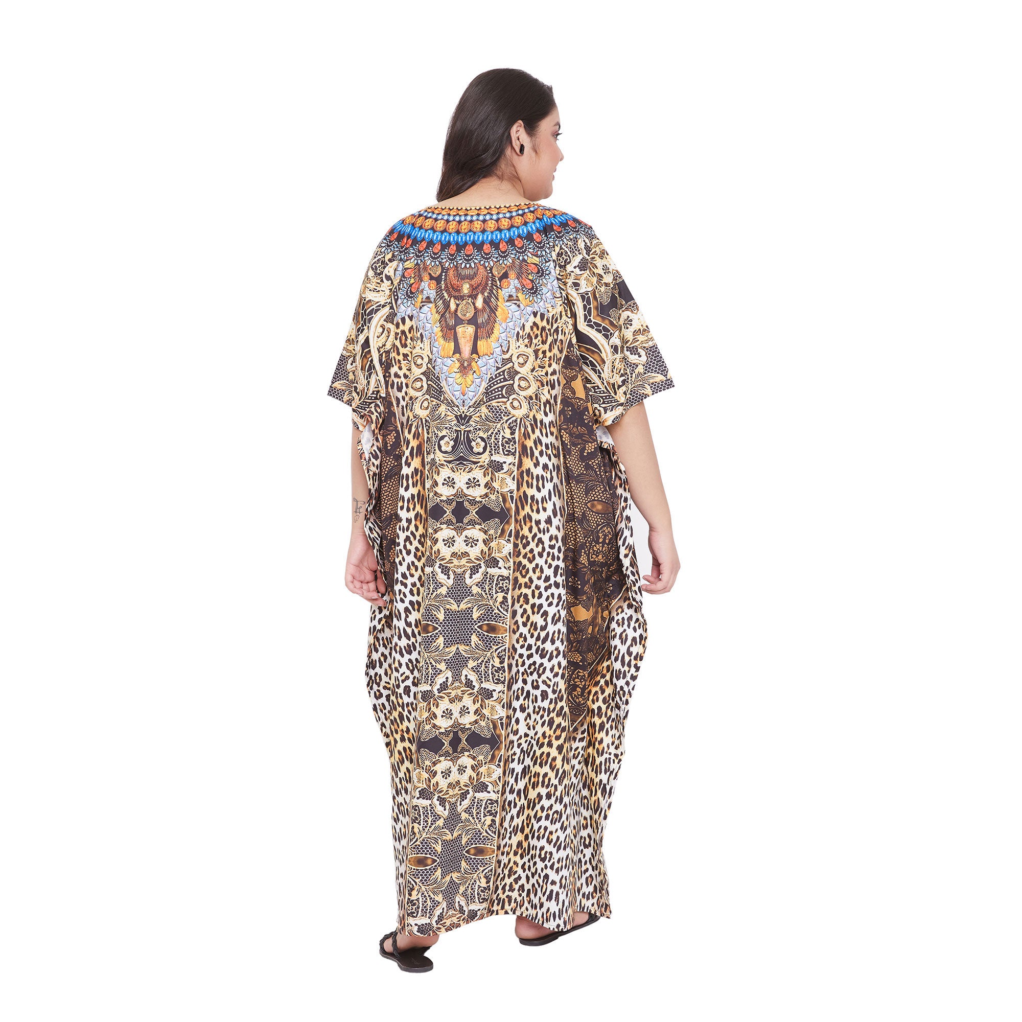 Leopard Pattern Polyester Kaftan For Plus Size Women