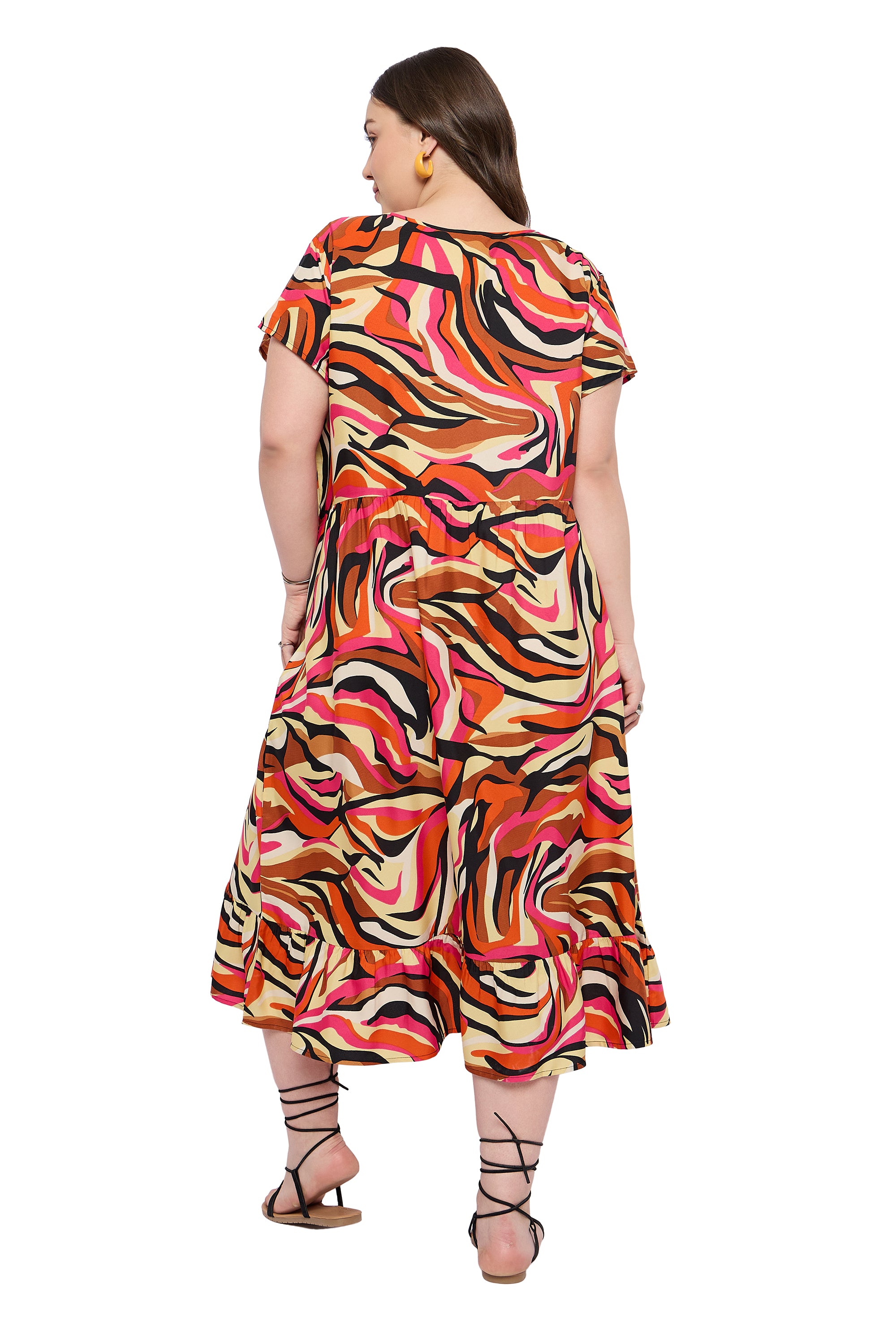 Multicolor Polyester Women Plus Size Cocktail Party Midi Dress