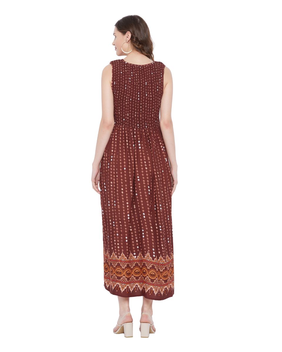 Brown Sleeveless Rayon Party Maxi Dress For Women