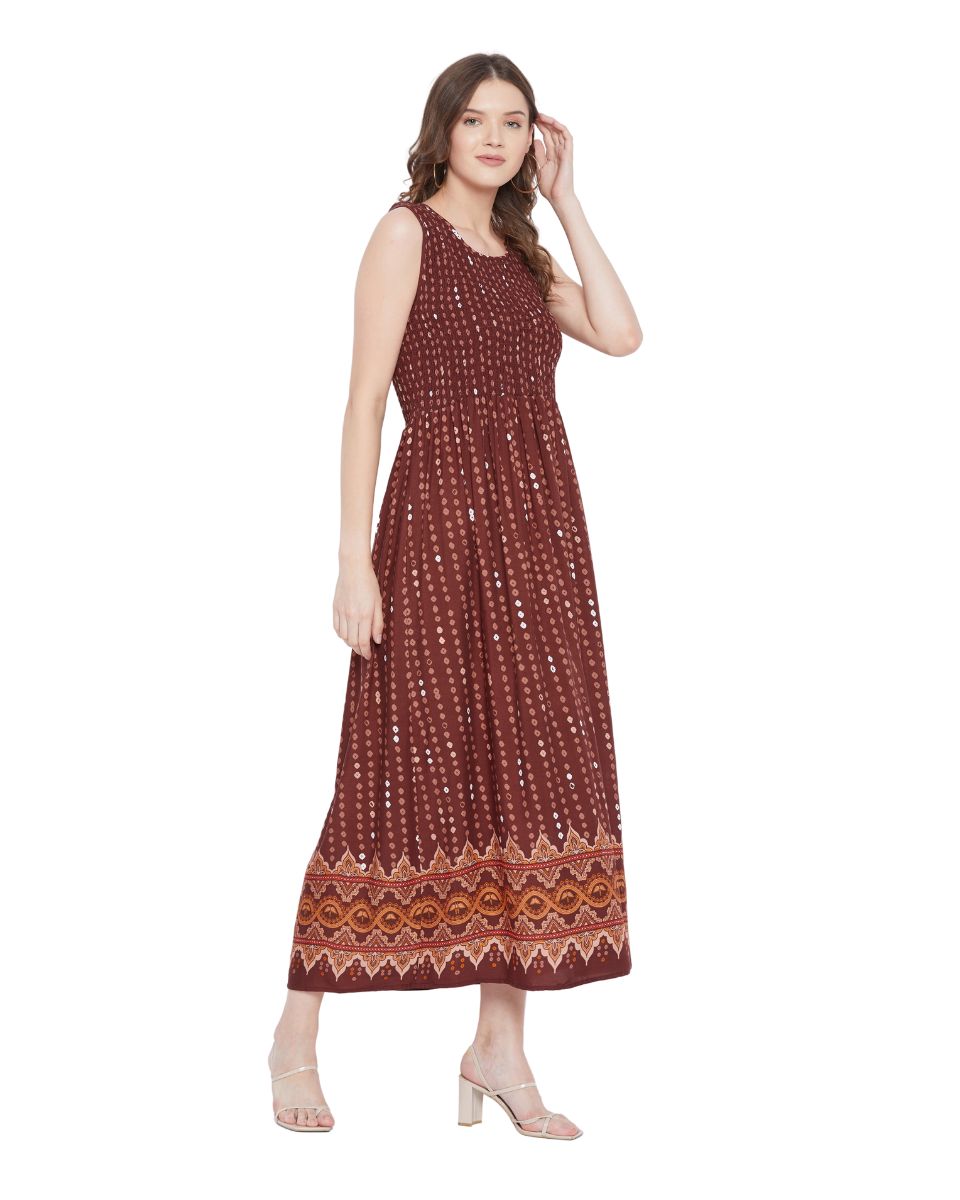 Brown Sleeveless Rayon Party Maxi Dress For Women