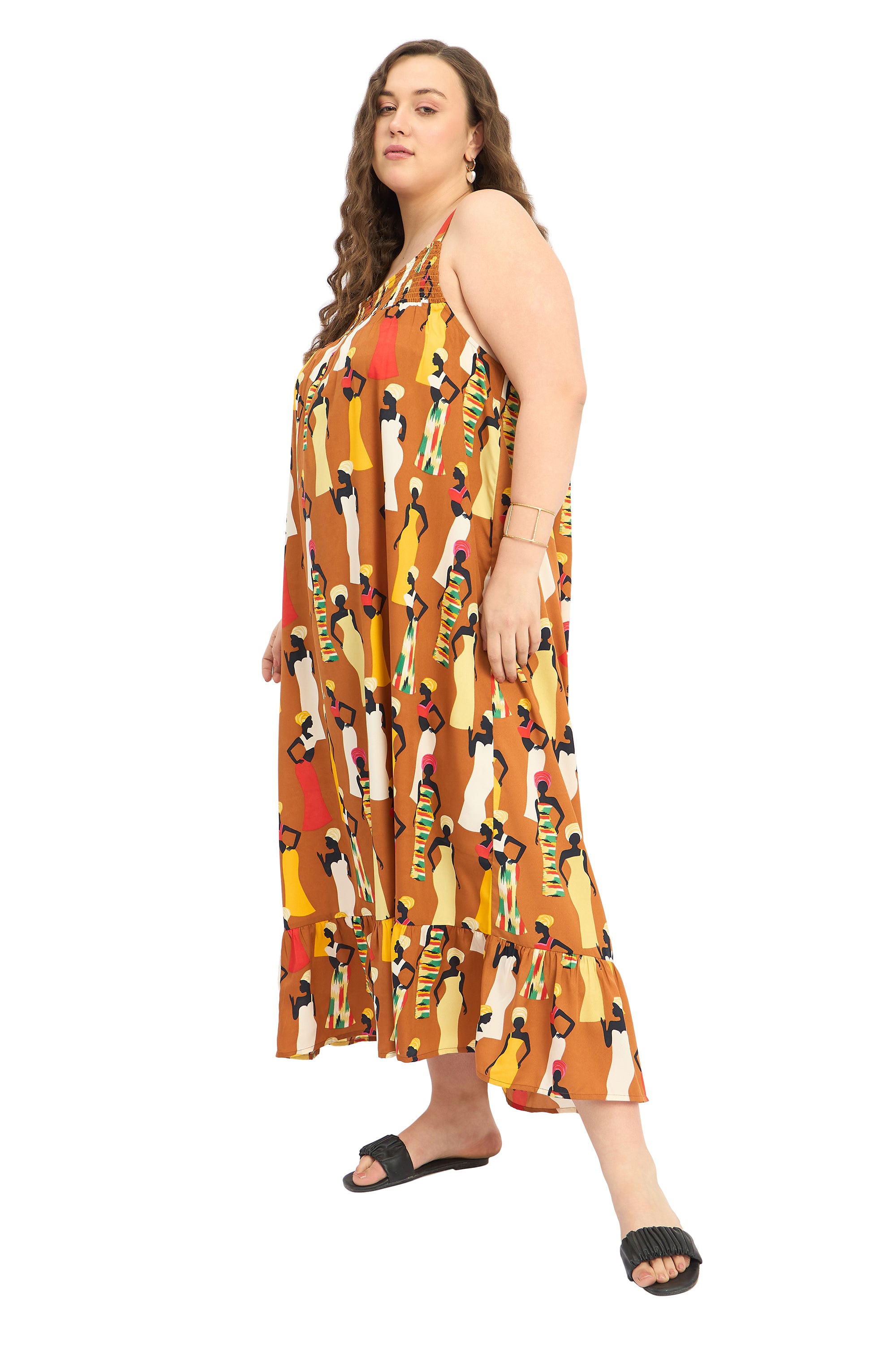 Brown Polyester Plus Size Summer Beach Dress for Women