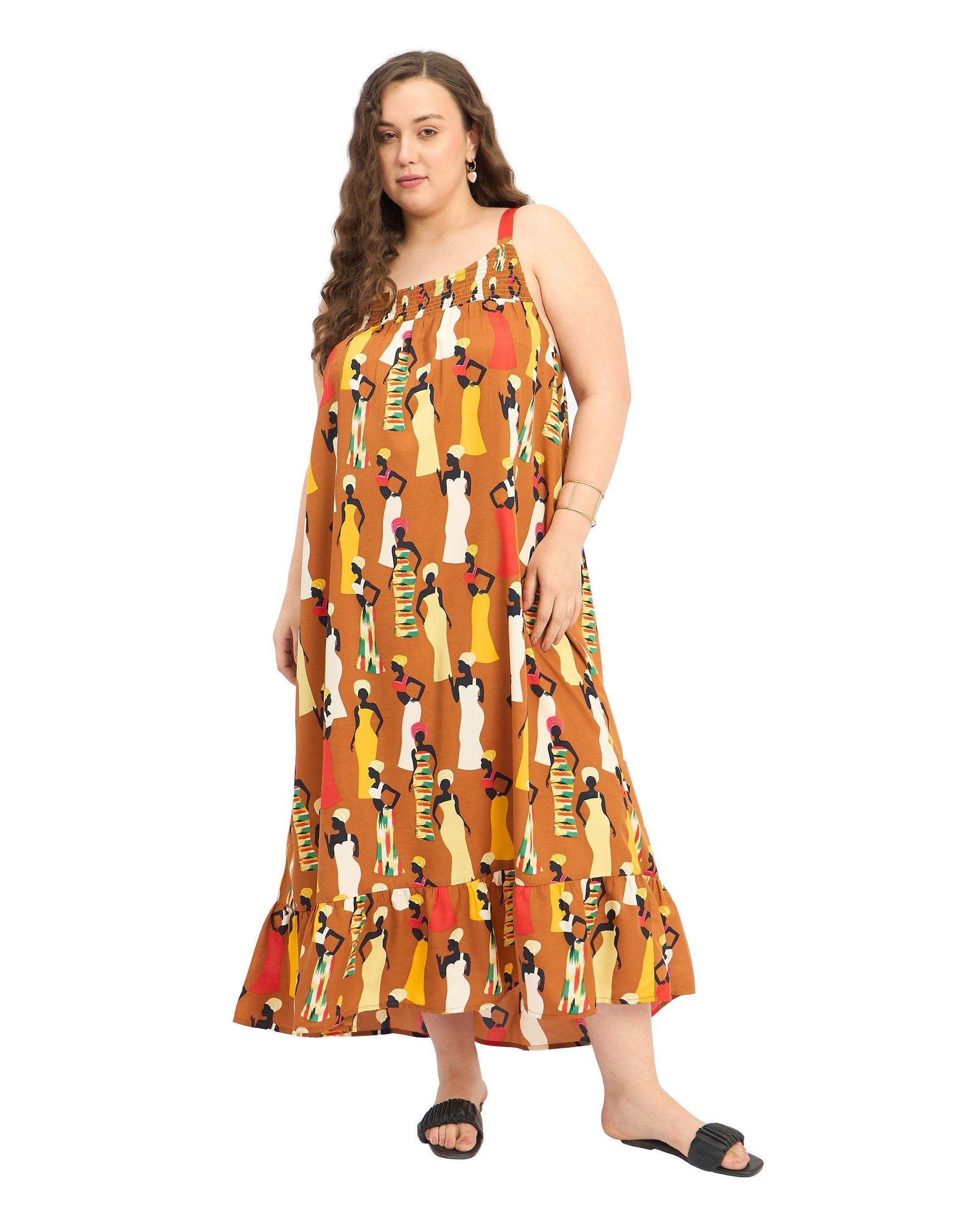 Brown Polyester Plus Size Summer Beach Dress for Women